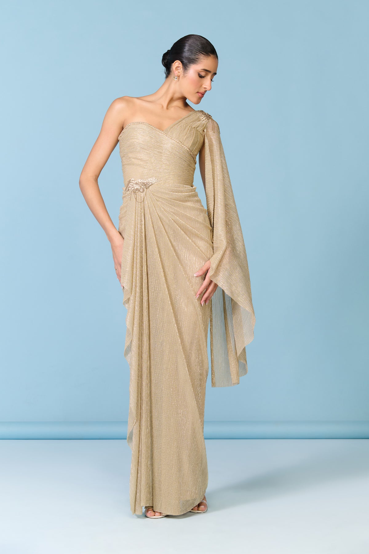 Gold One-Shoulder Gown