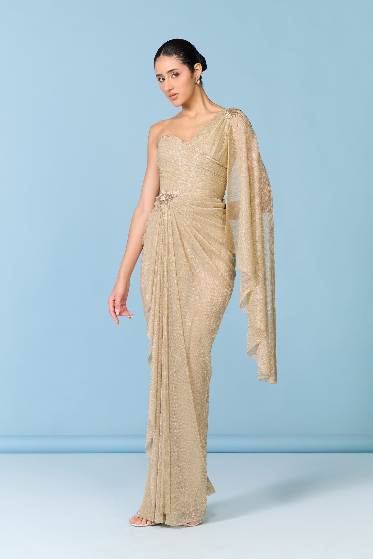 Gold One-Shoulder Gown