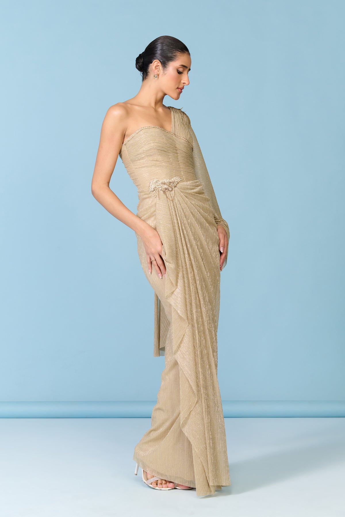 Gold One-Shoulder Gown