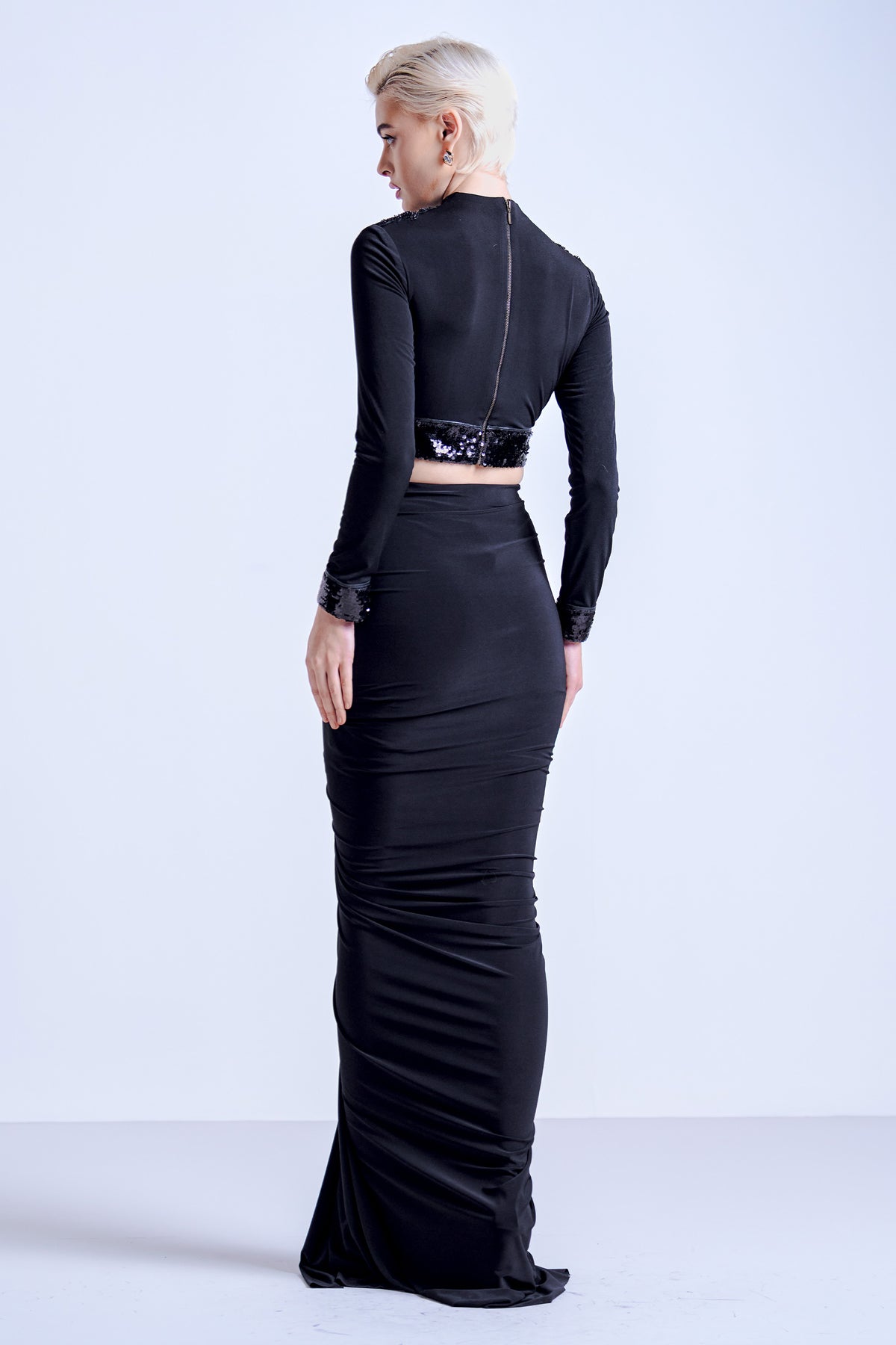 Black Ruffle Draped Skirt