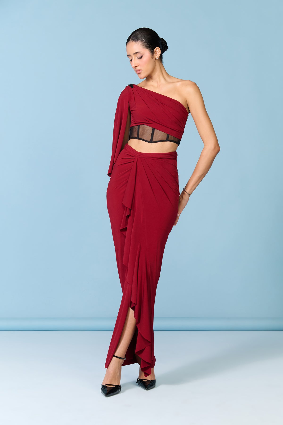 Cherry Ruffle Drape Skirt
