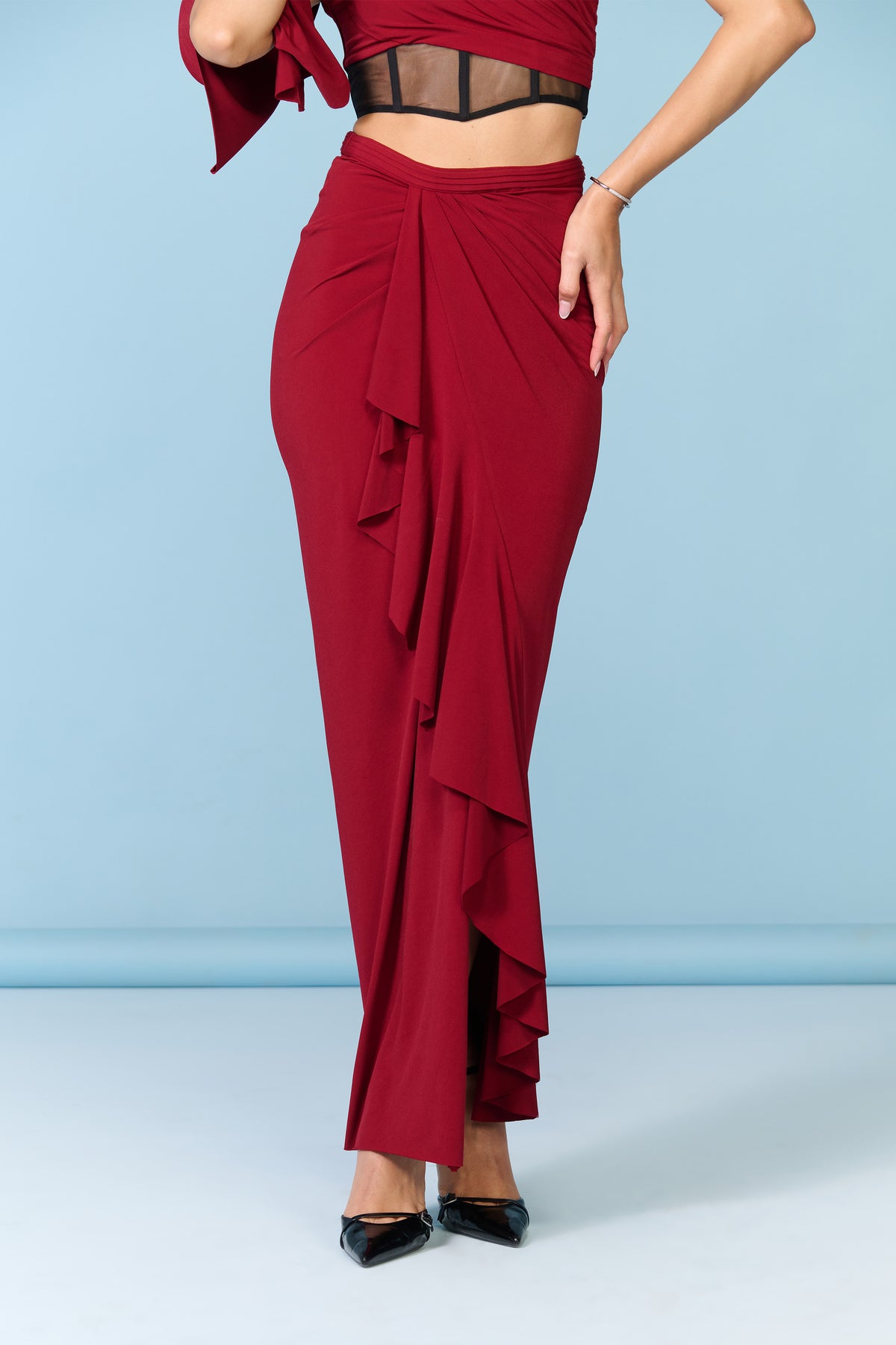 Cherry Ruffle Drape Skirt