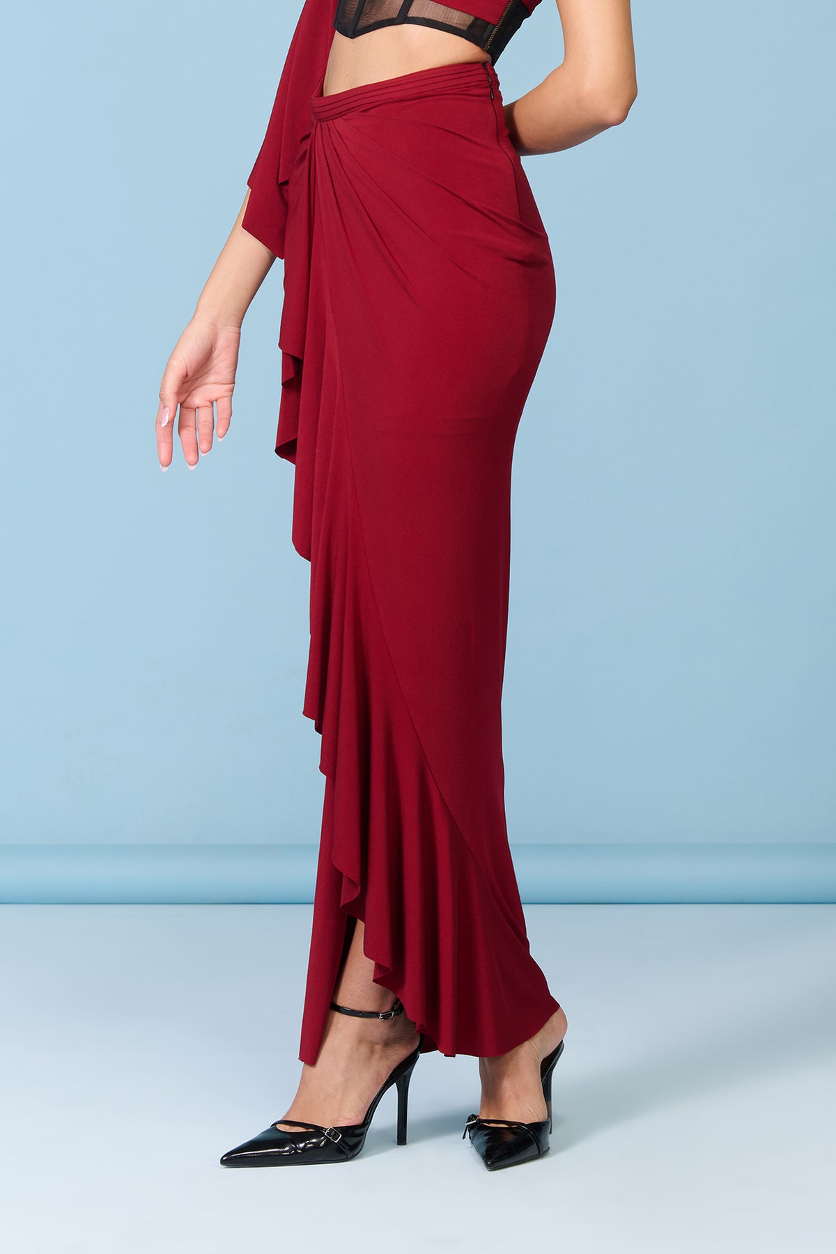Cherry Ruffle Drape Skirt