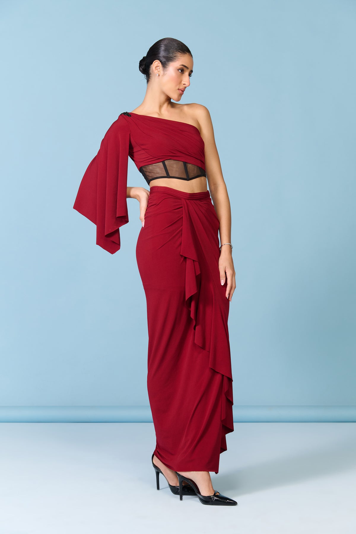Cherry Ruffle Drape Skirt