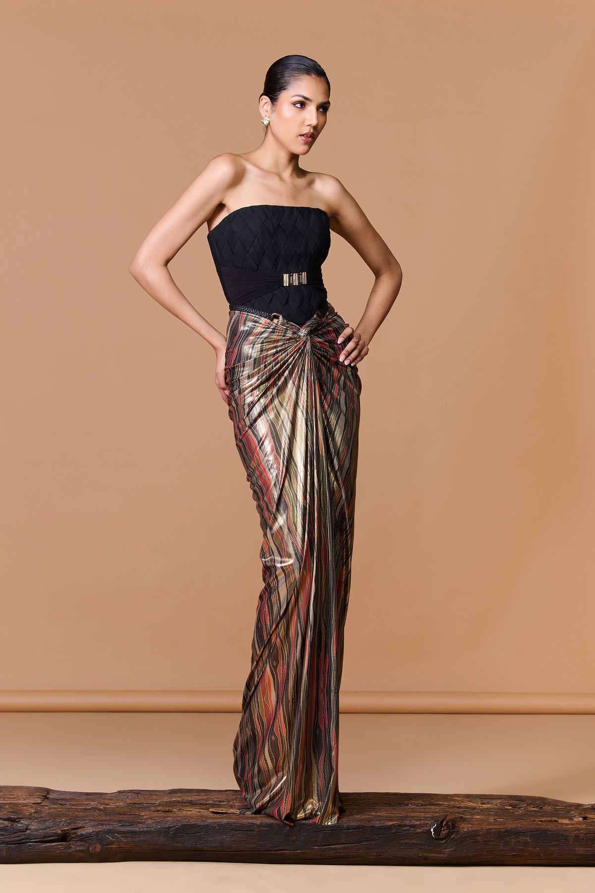 Abstract Stripe Drape Skirt