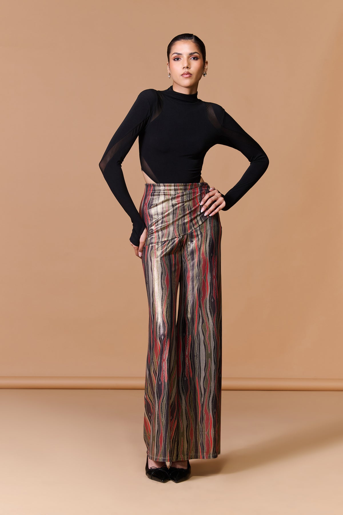 Abstract Stripe Draped Trousers