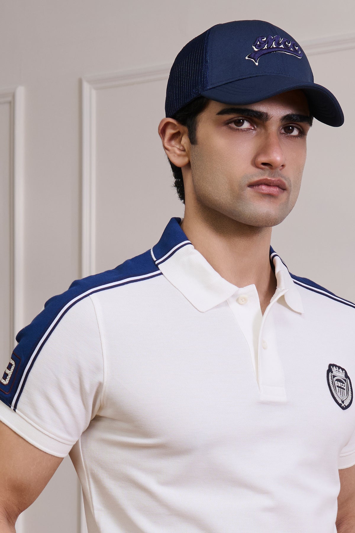 SNCC White Supima Colour-Block Yorker