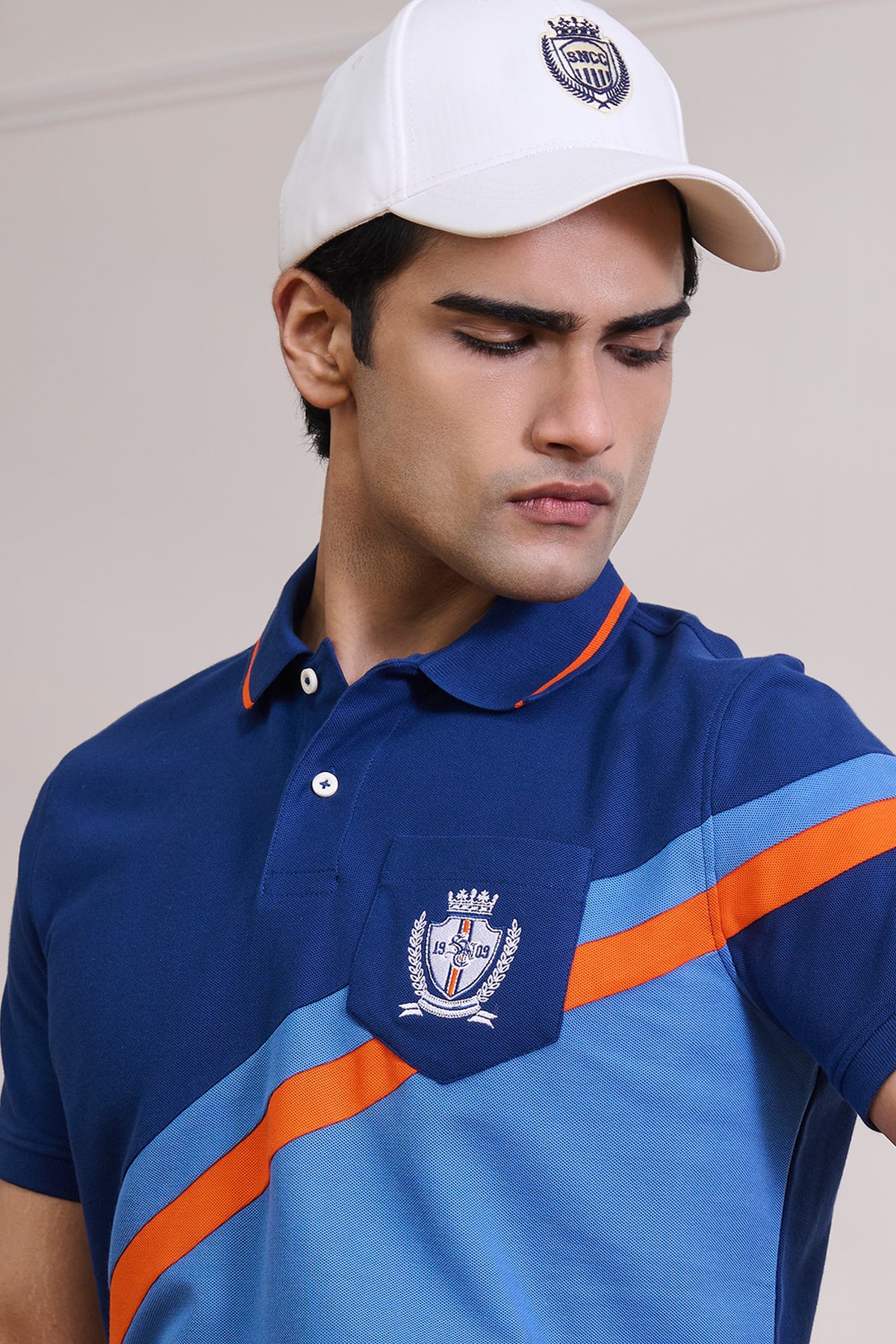 SNCC Supima Colour Block Yorker - Navy Skyway