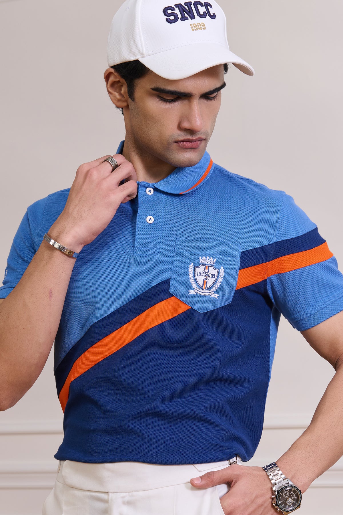 SNCC Supima Colour Block Yorker - Skyway Navy