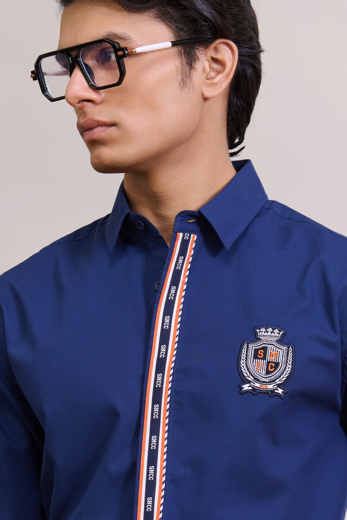 SNCC Navy Shirt with Tape-Trimmed Placket