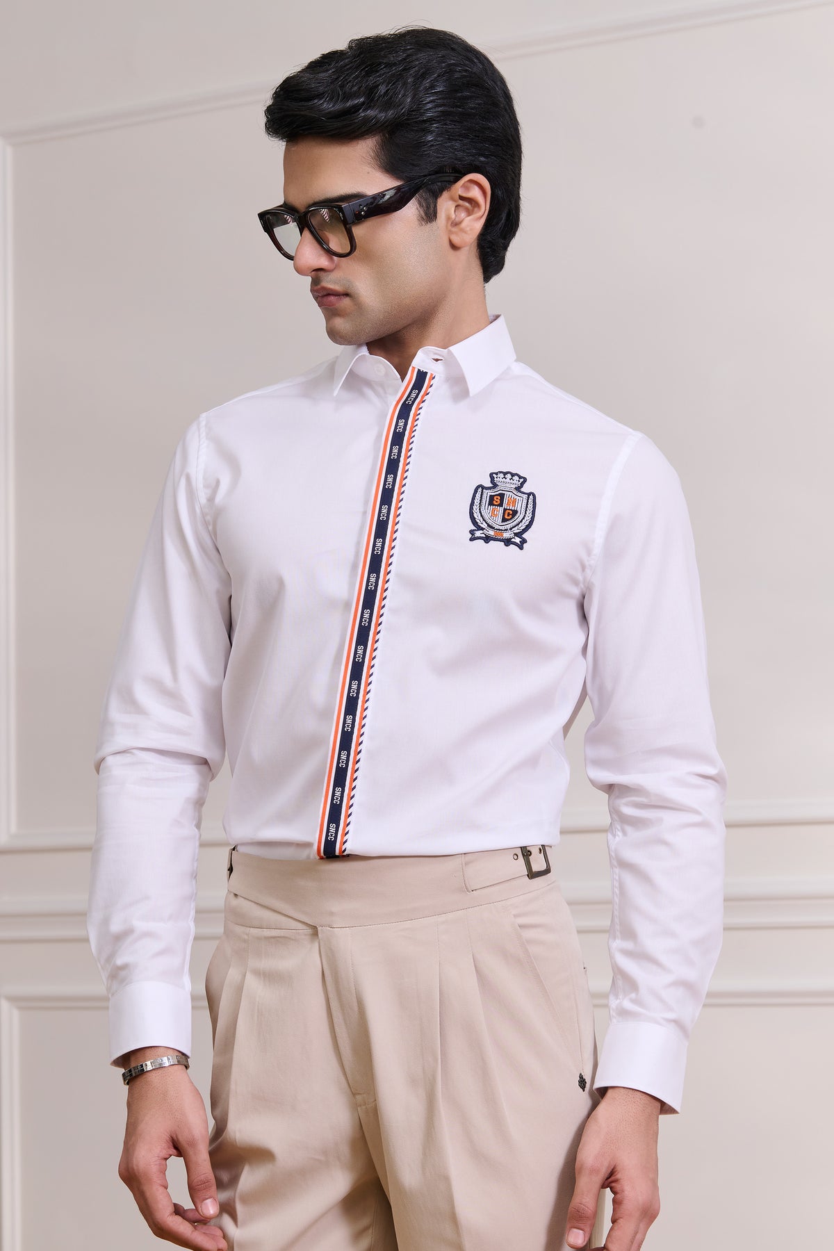 SNCC White Shirt with Tape-Trimmed Placket