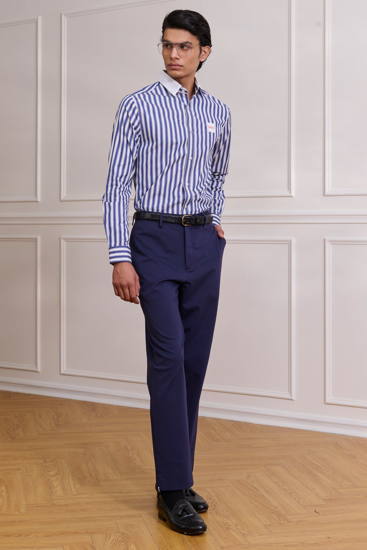 SNCC Navy Striped Shirt with Patch Logo