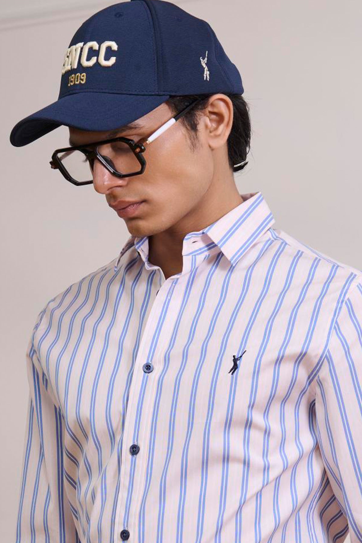 SNCC Pink Striped Shirt with Batsman Logo