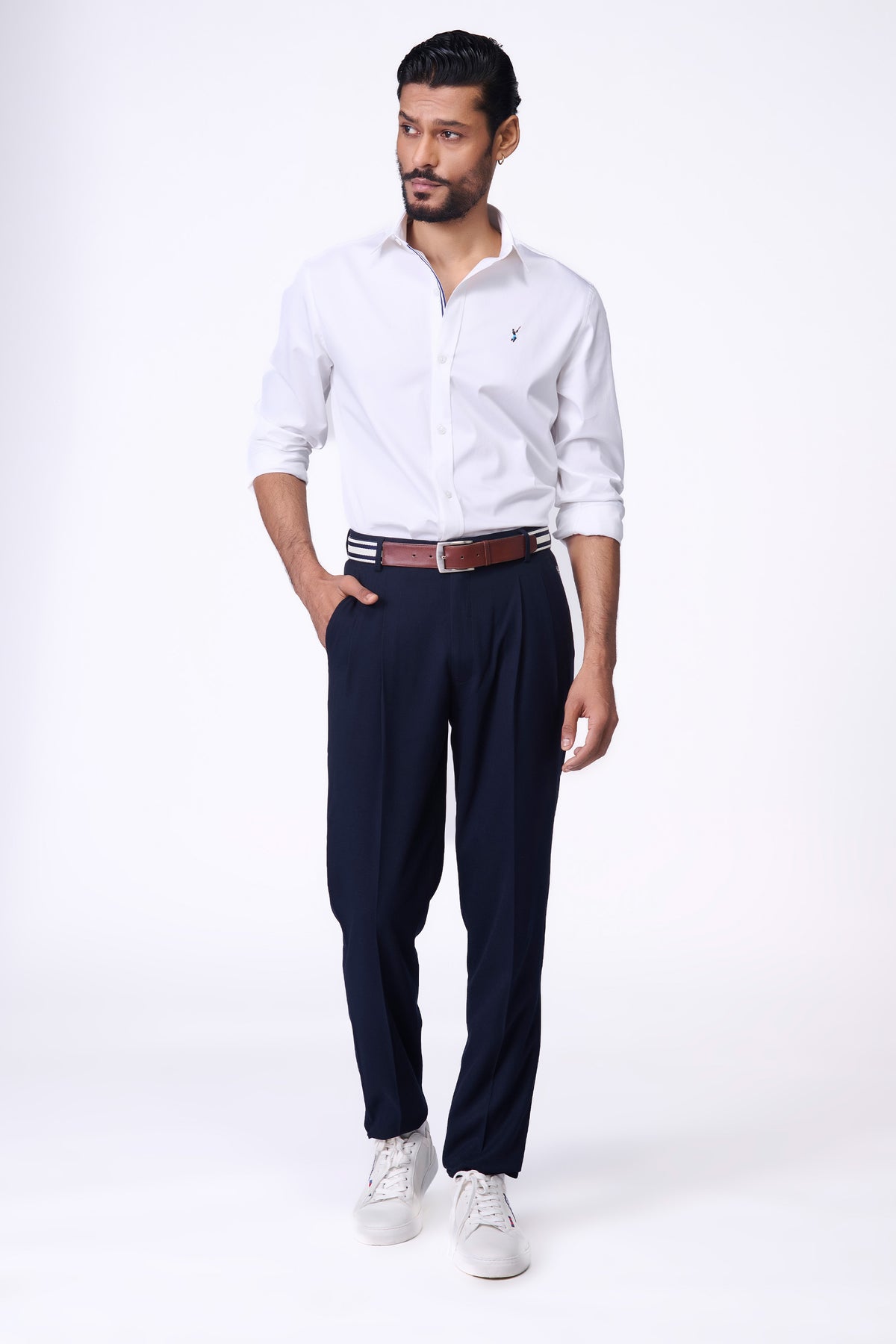 SNCC White Shirt with Striped Taping Placket.