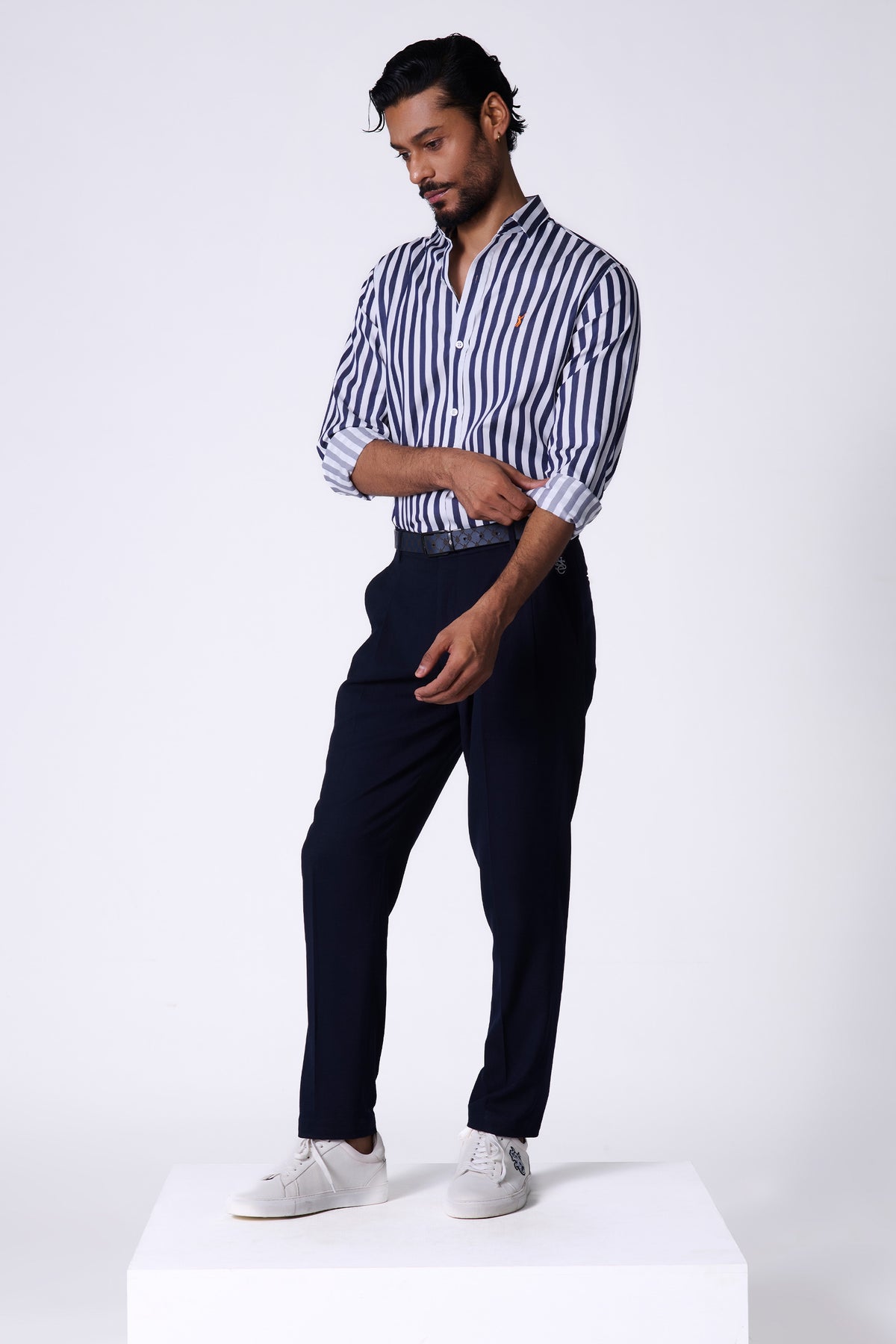 SNCC Navy Striped Shirt with Batsman Logo