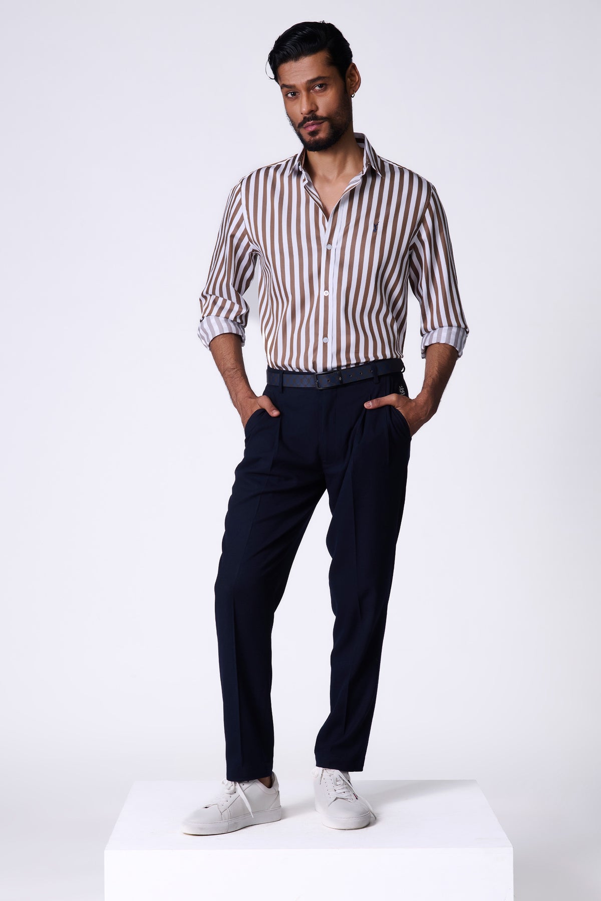 SNCC Brown Striped Shirt with Batsman Logo