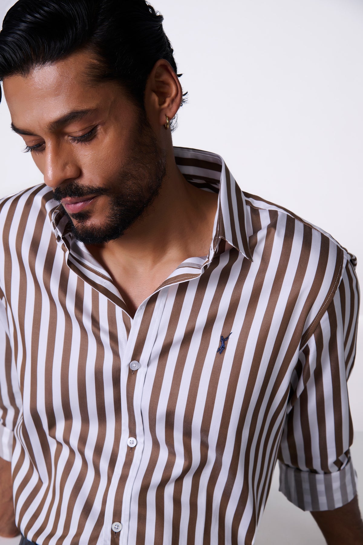 SNCC Brown Striped Shirt with Batsman Logo