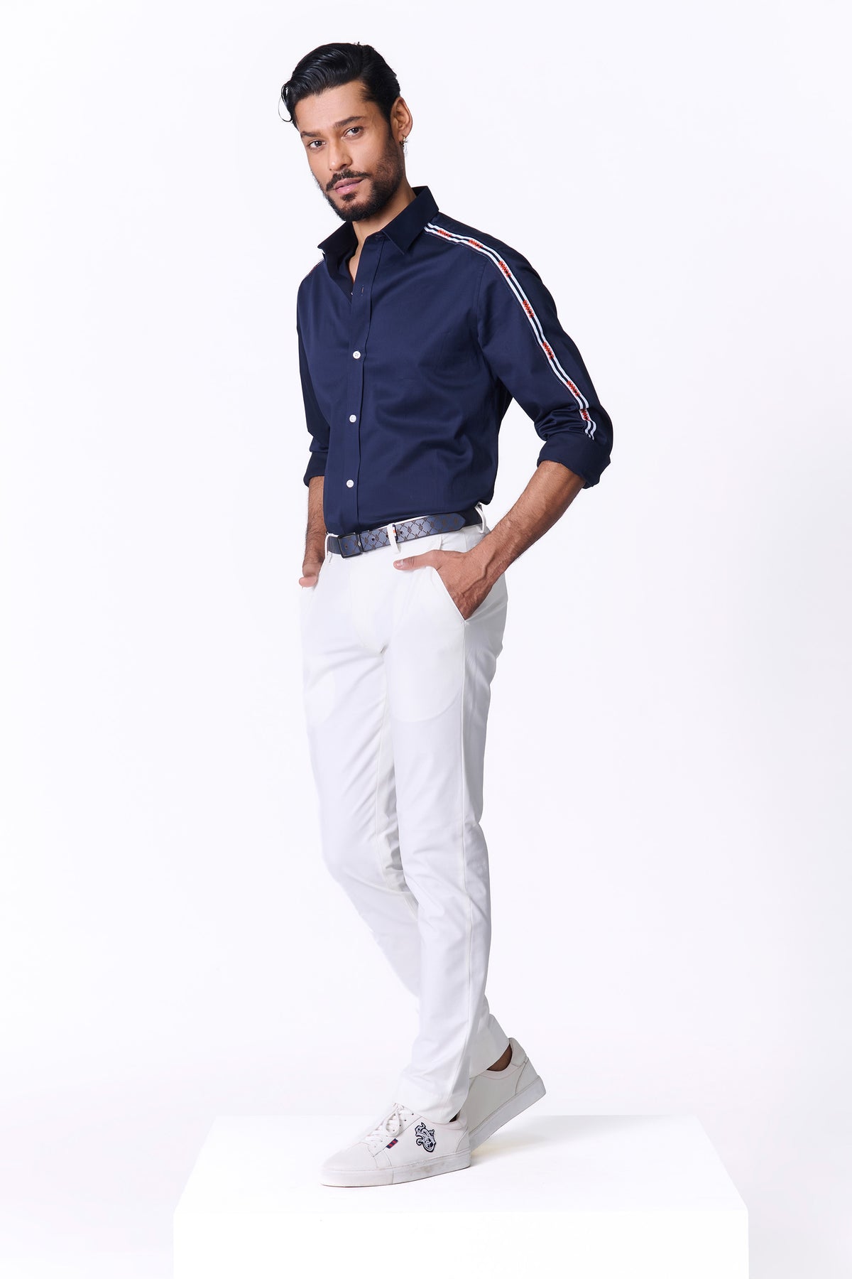 SNCC Navy Shirt with Striped Piping Details
