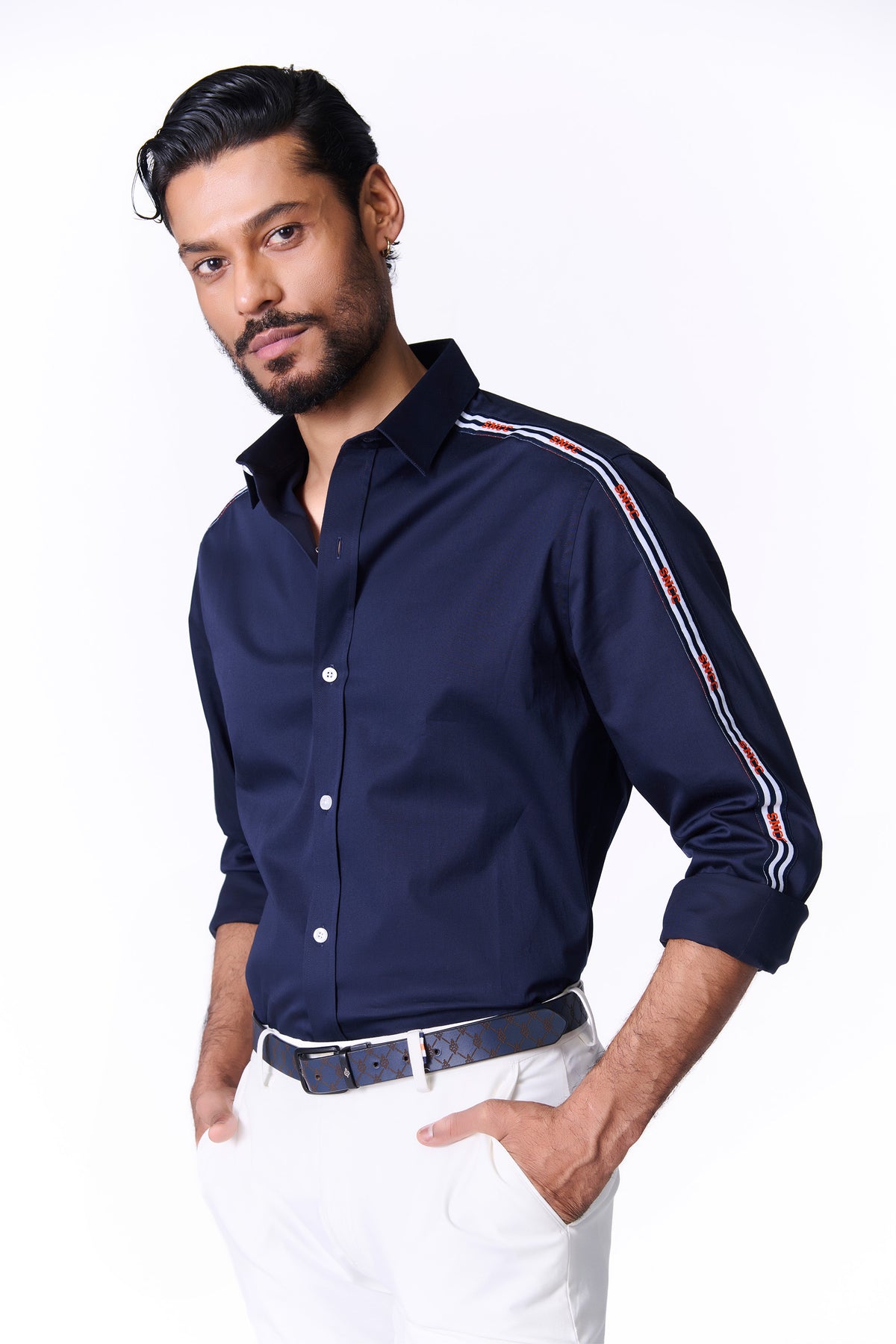 SNCC Navy Shirt with Striped Piping Details