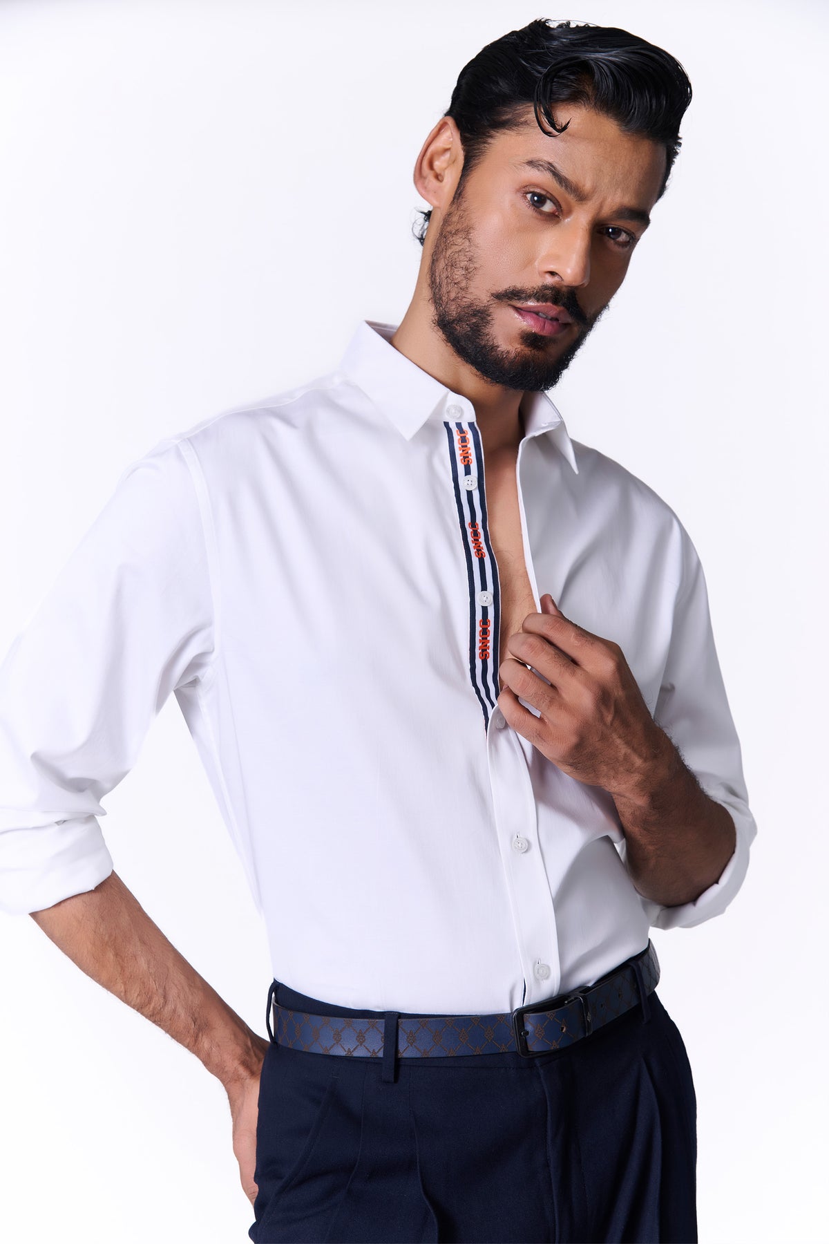SNCC White Shirt with Striped Taping Placket