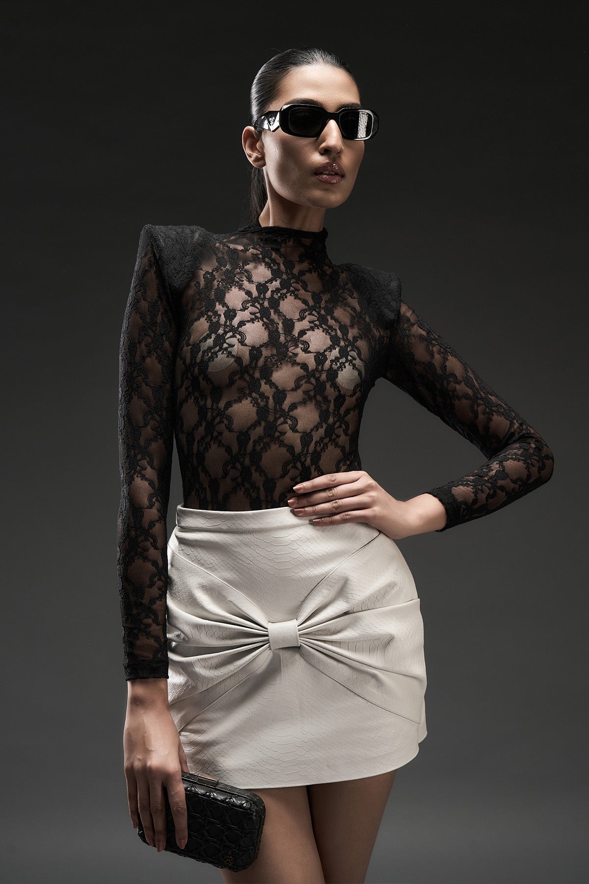 Ruched Leather Mini Skirt