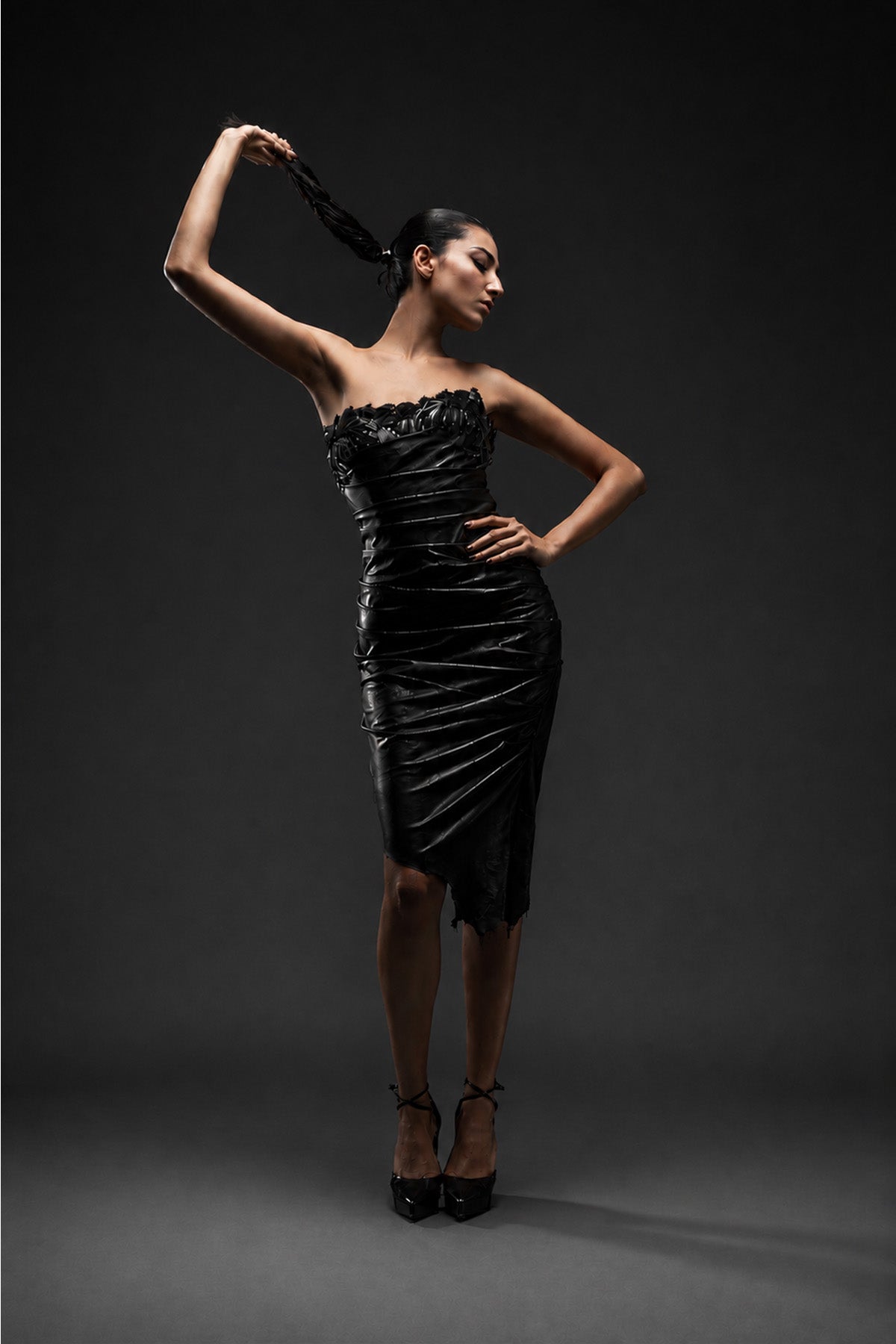 Leather Phoenix Drape Dress