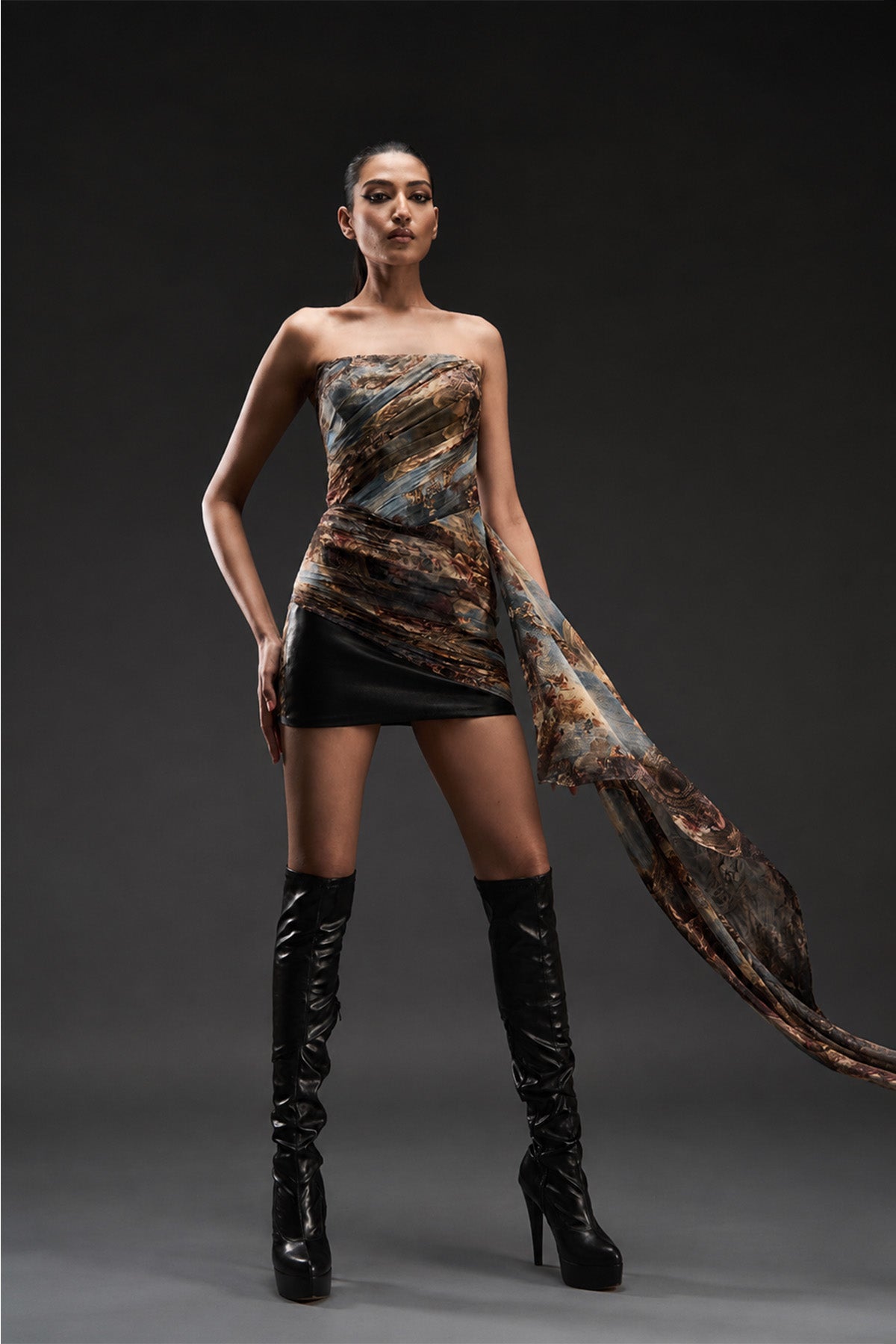 Duomo Print Drape Mini Dress