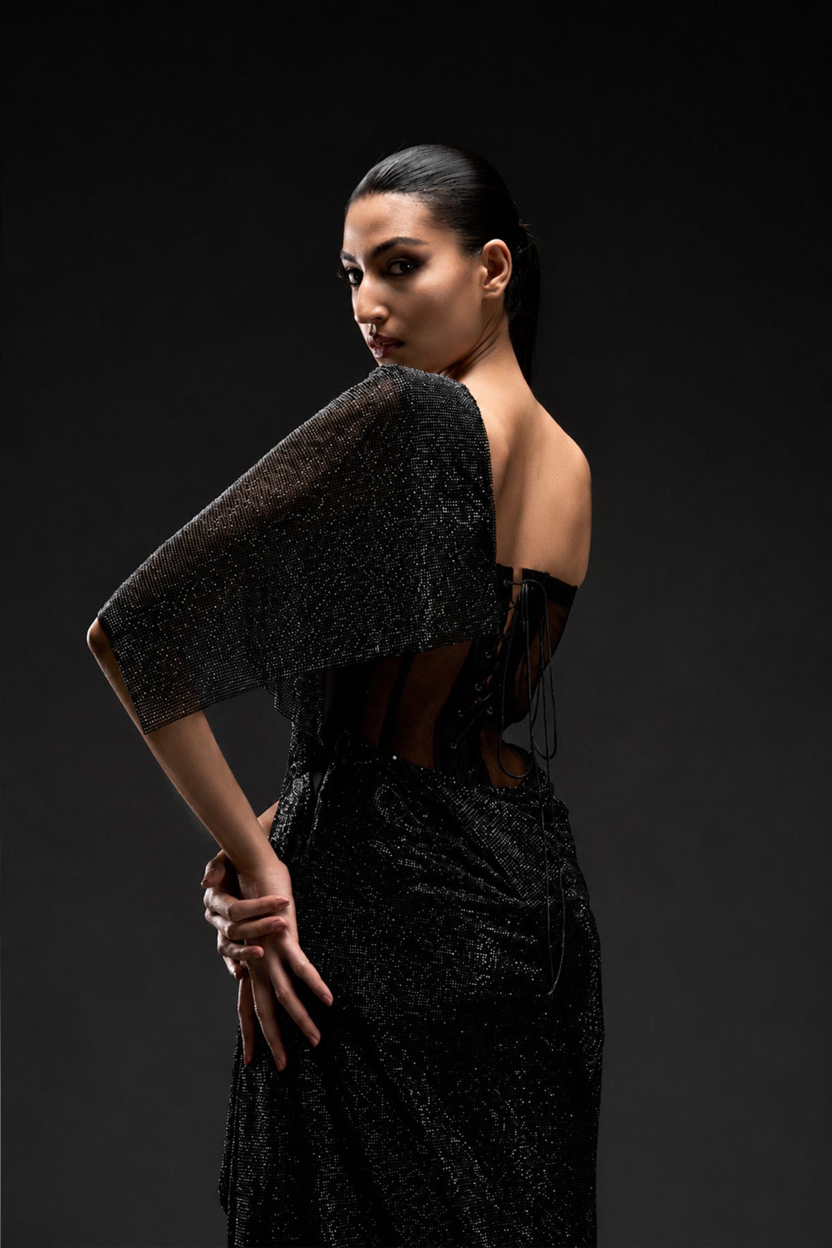 Shimmer One-Shoulder Corset Gown