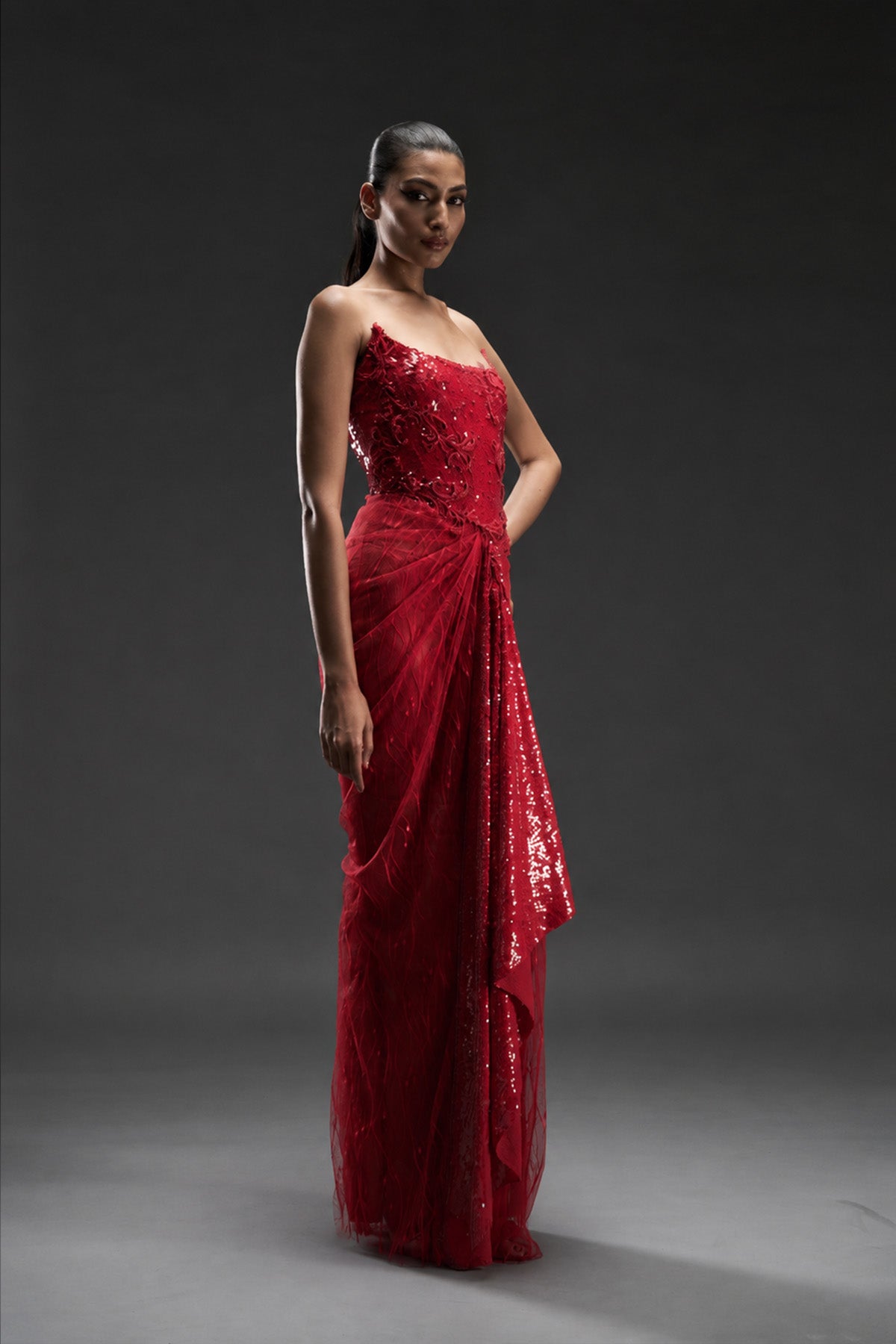 Floral Embroidered Tulle Gown