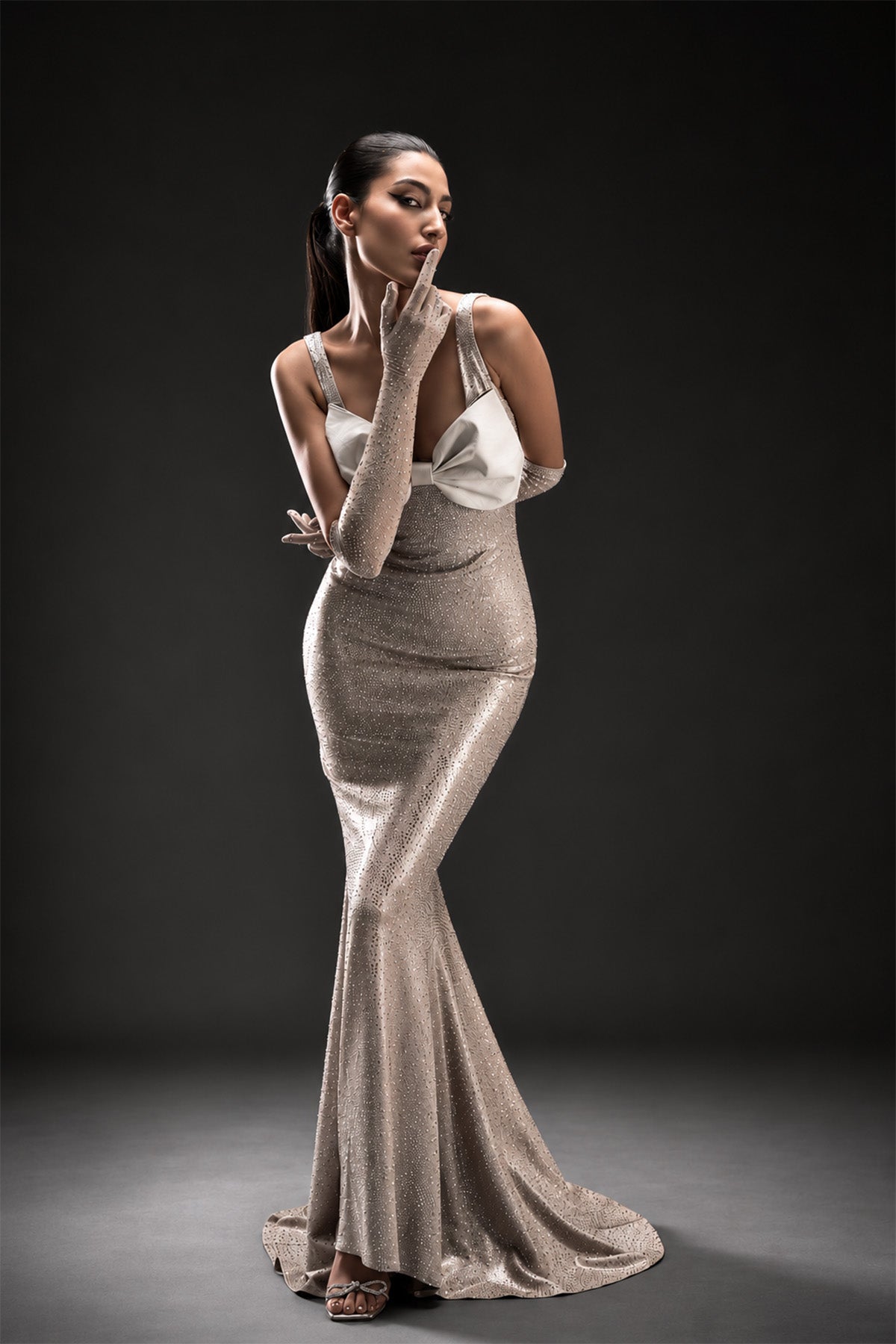 Crystal Bow Column Gown