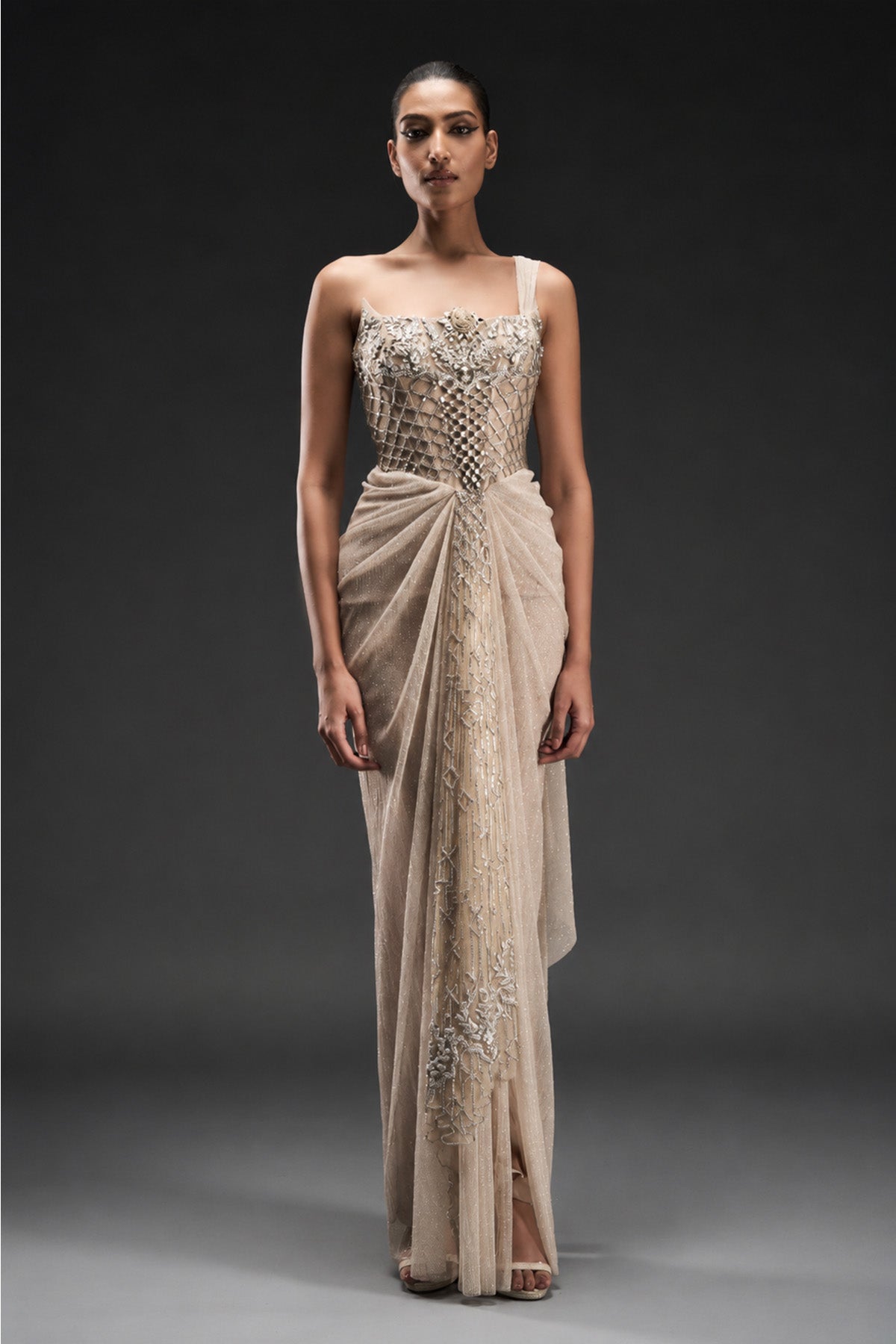 Crystal Lattice Drape Gown