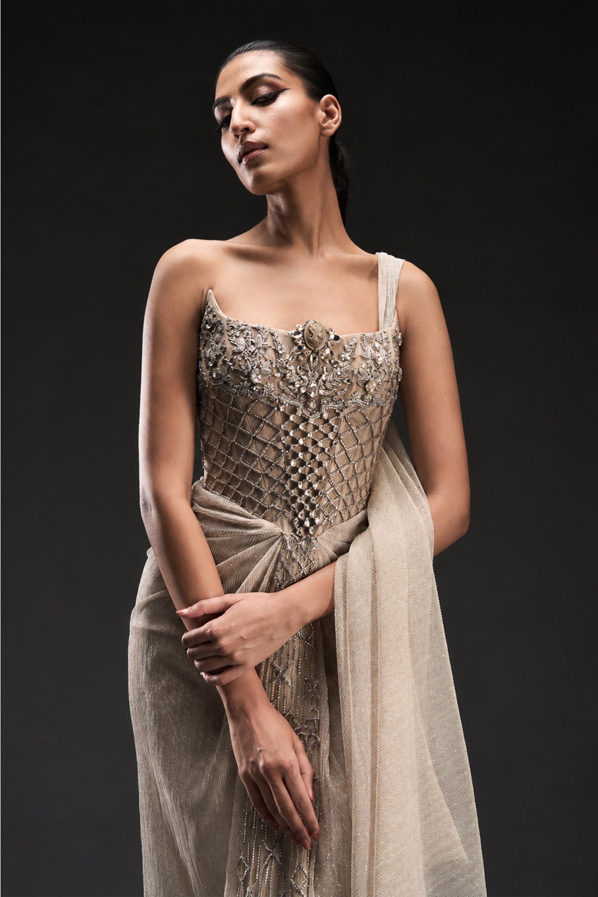 Crystal Lattice Drape Gown