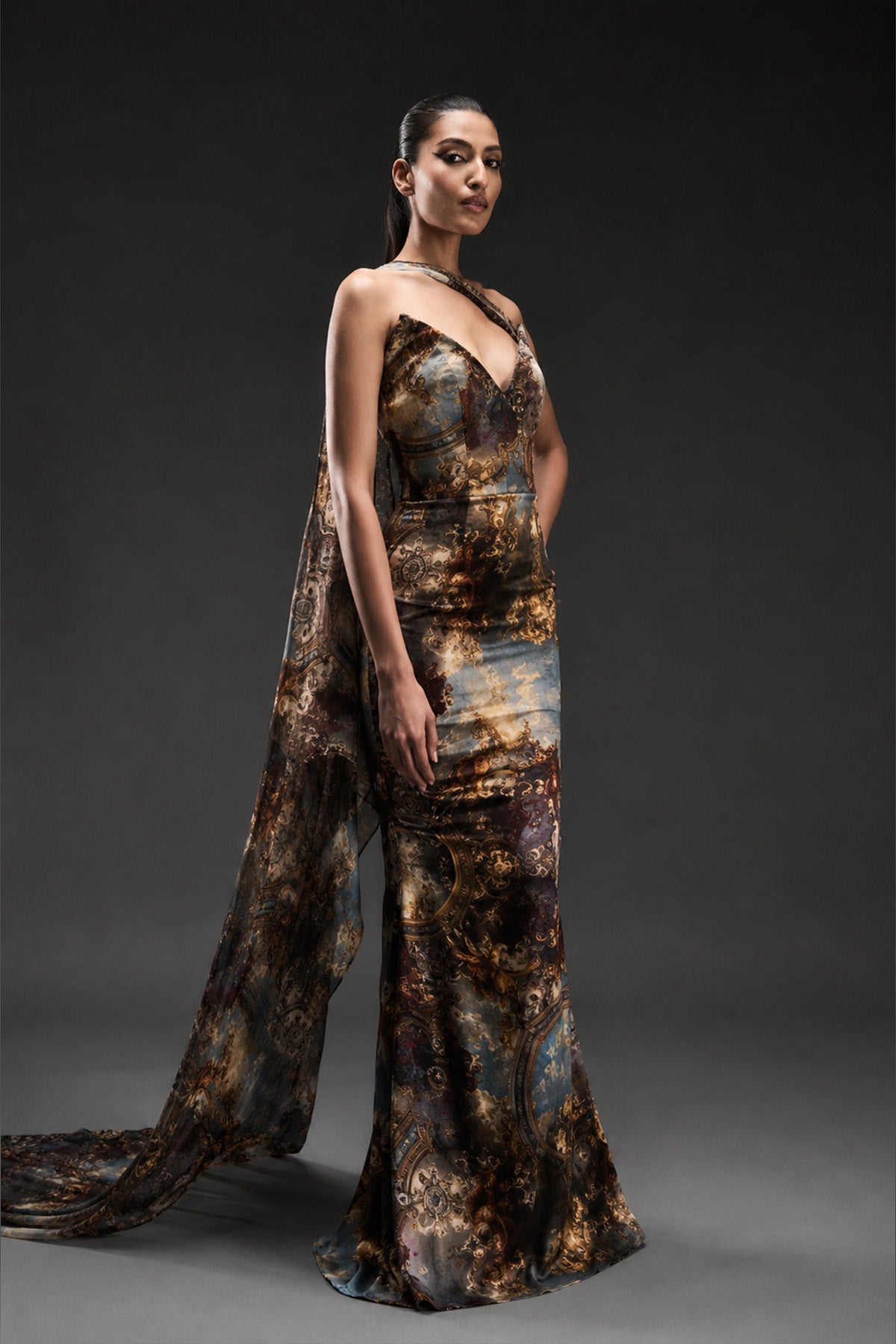 Duomo Print Drape Gown
