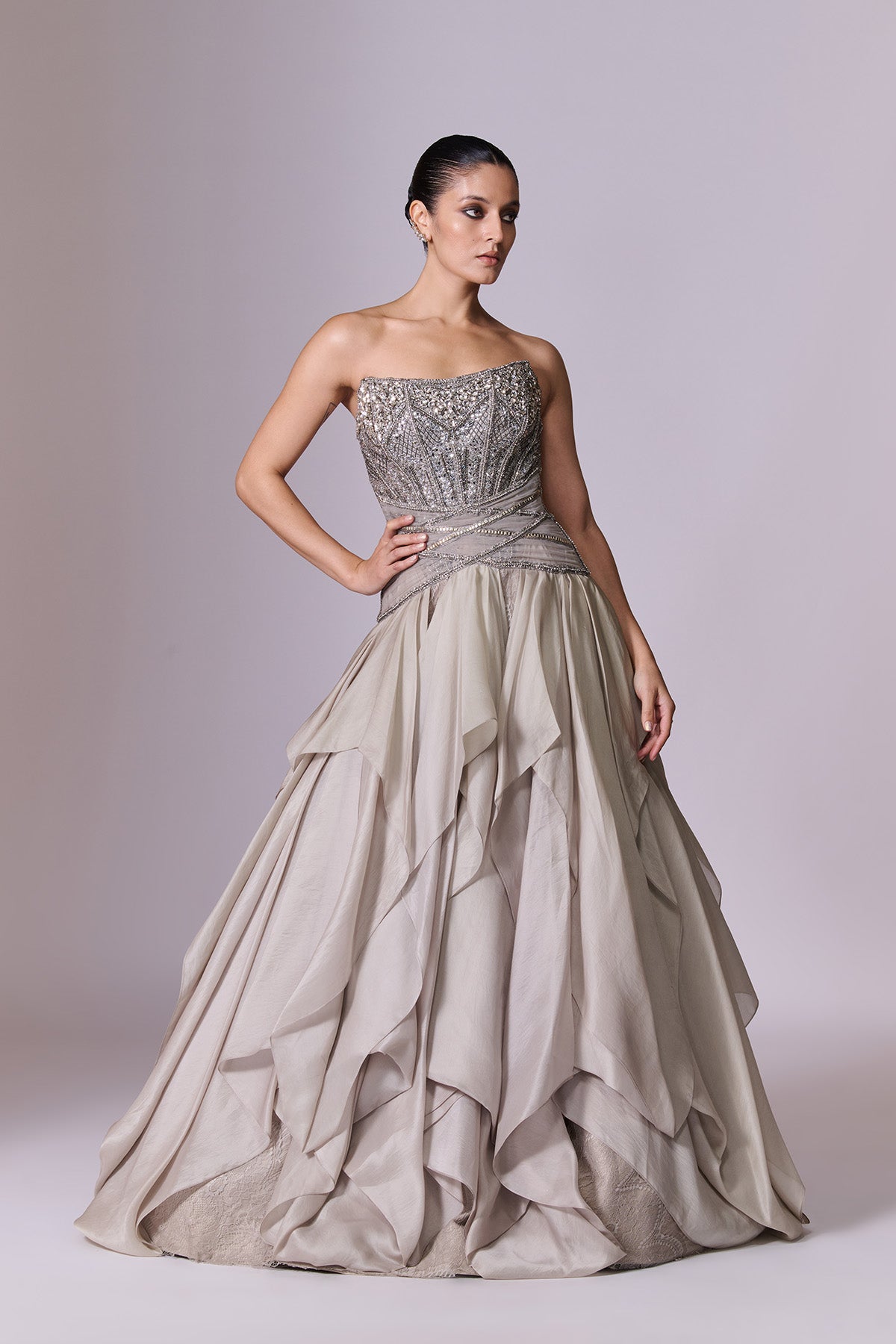 Slate Grey Embellished Gown