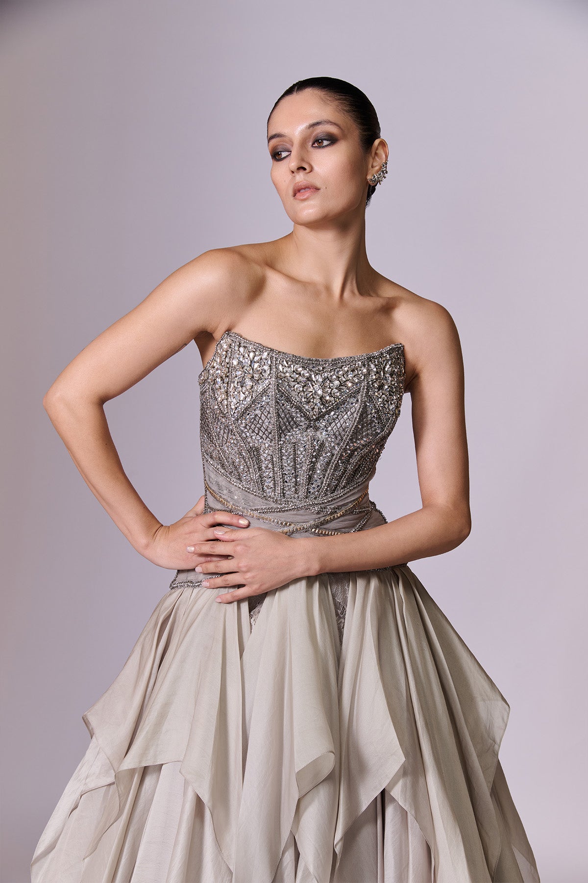 Slate Grey Embellished Gown