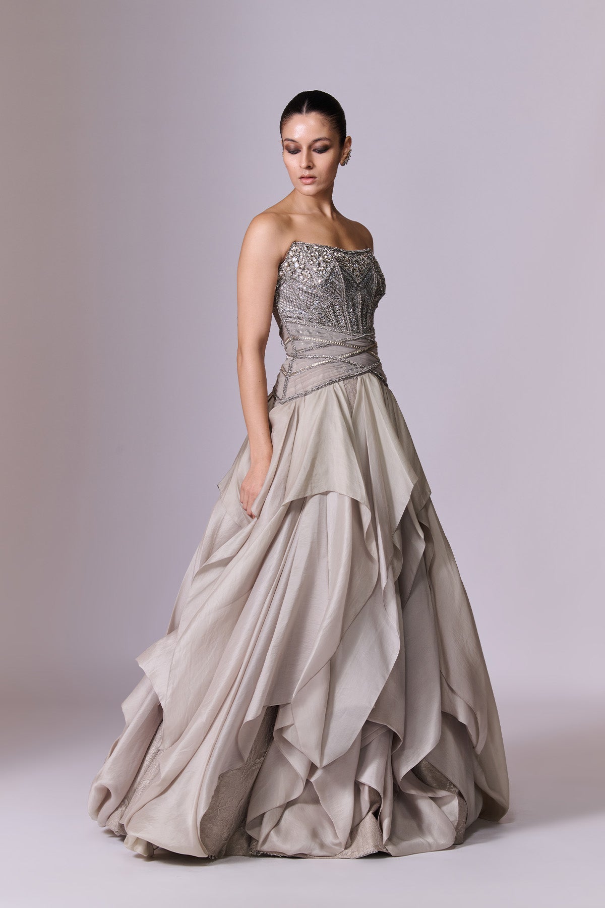 Slate Grey Embellished Gown