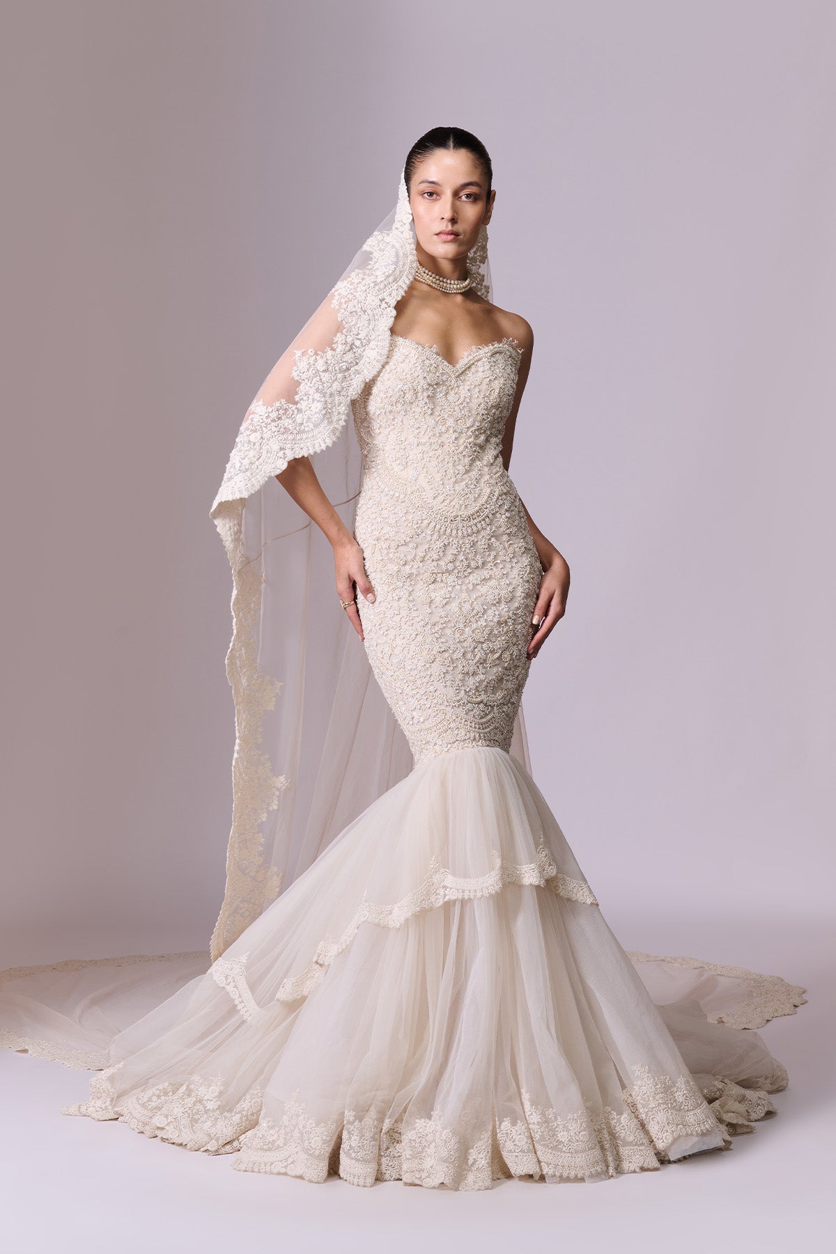 Pearl Sculpt Gown with Veil
