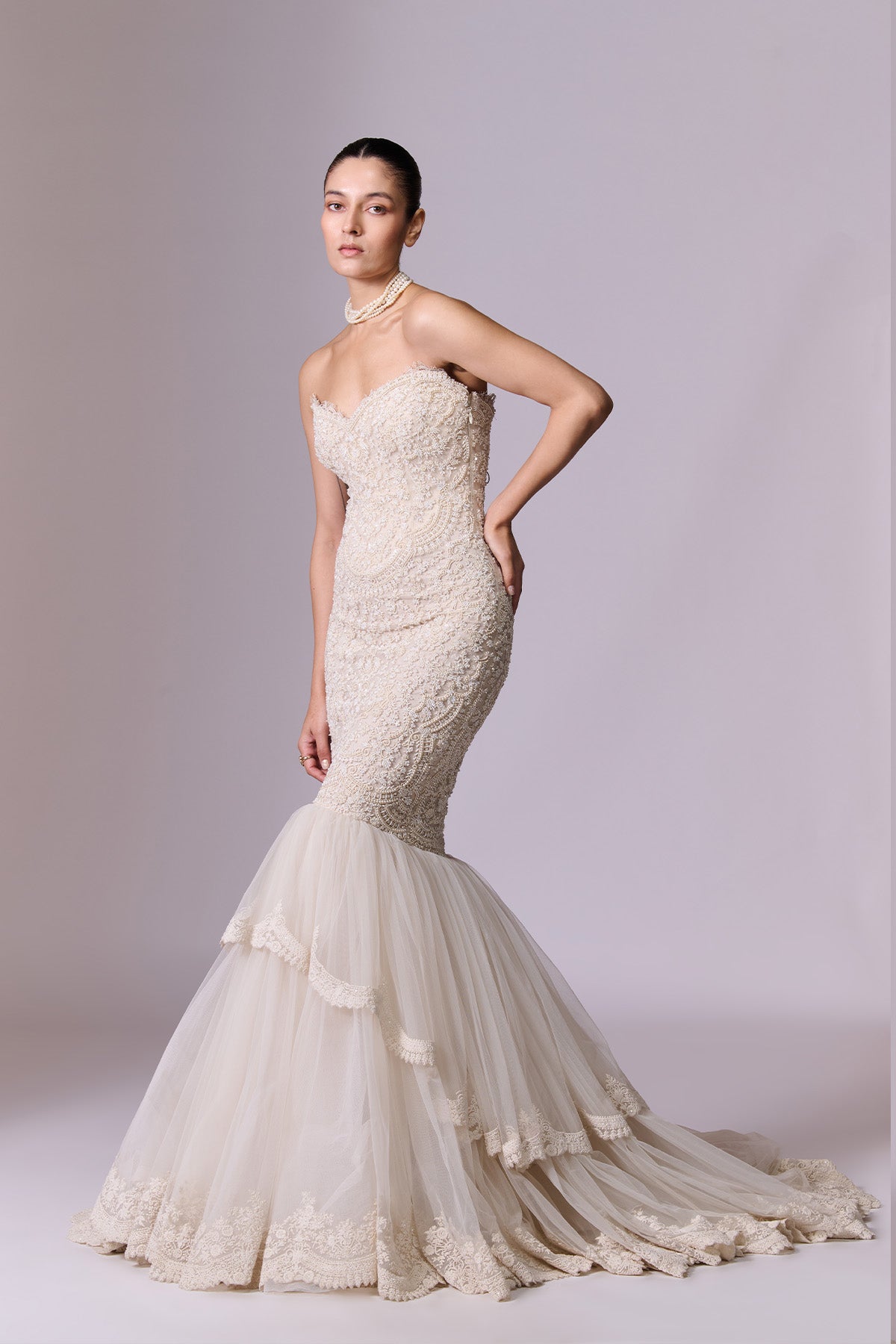 Pearl Sculpt Gown with Veil
