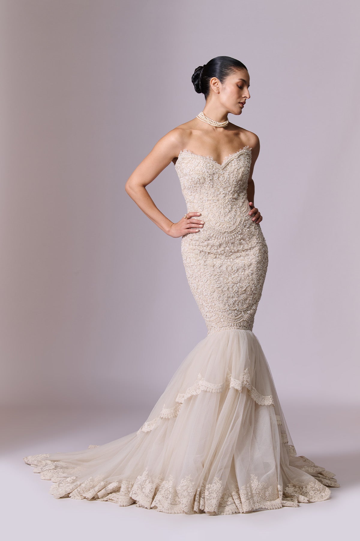 Pearl Sculpt Gown with Veil