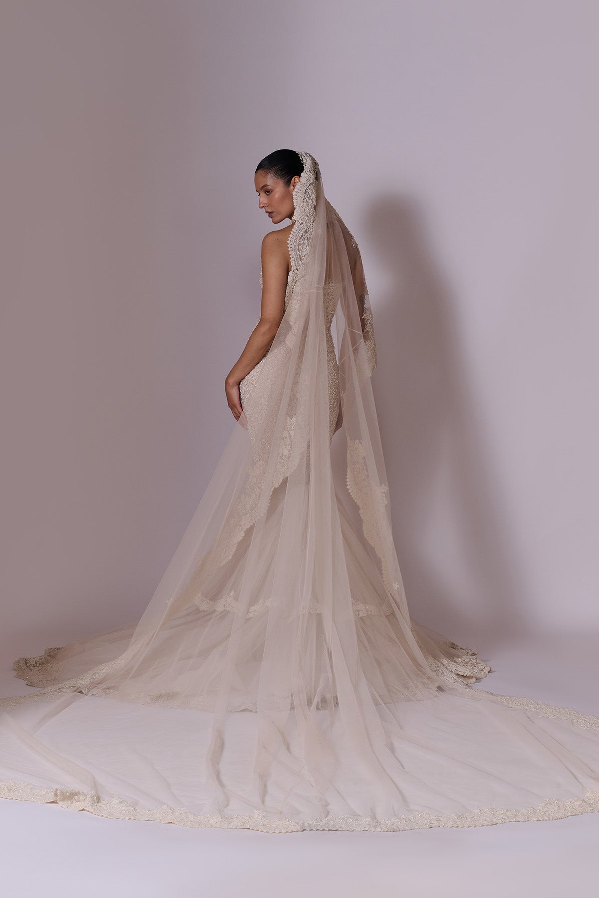 Pearl Sculpt Gown with Veil