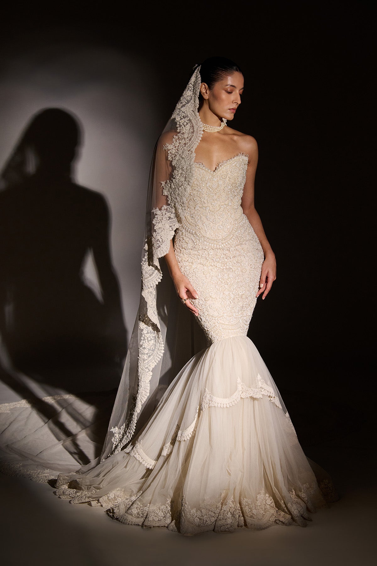 Pearl Sculpt Gown with Veil