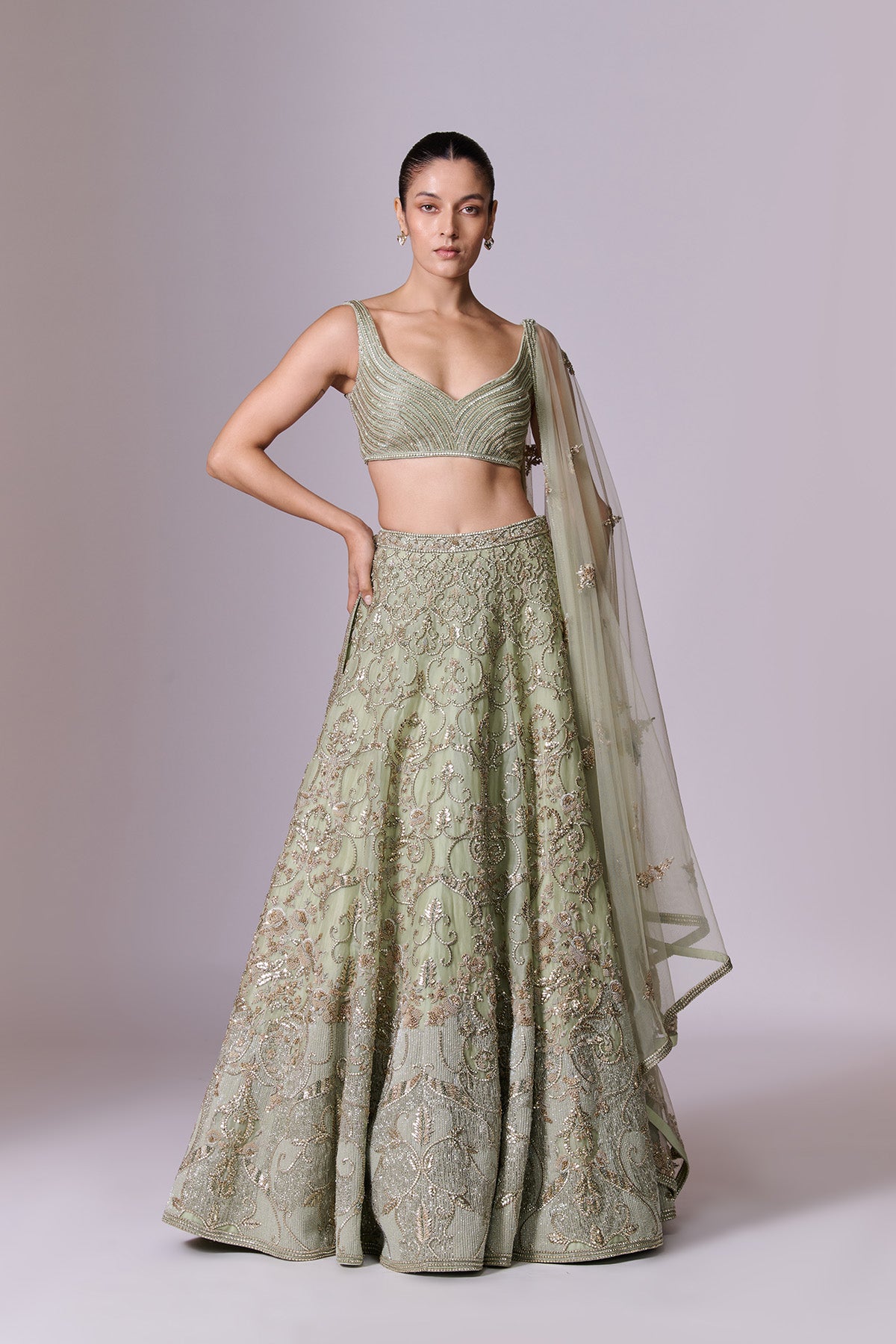 Sage Embellished Lehenga Set