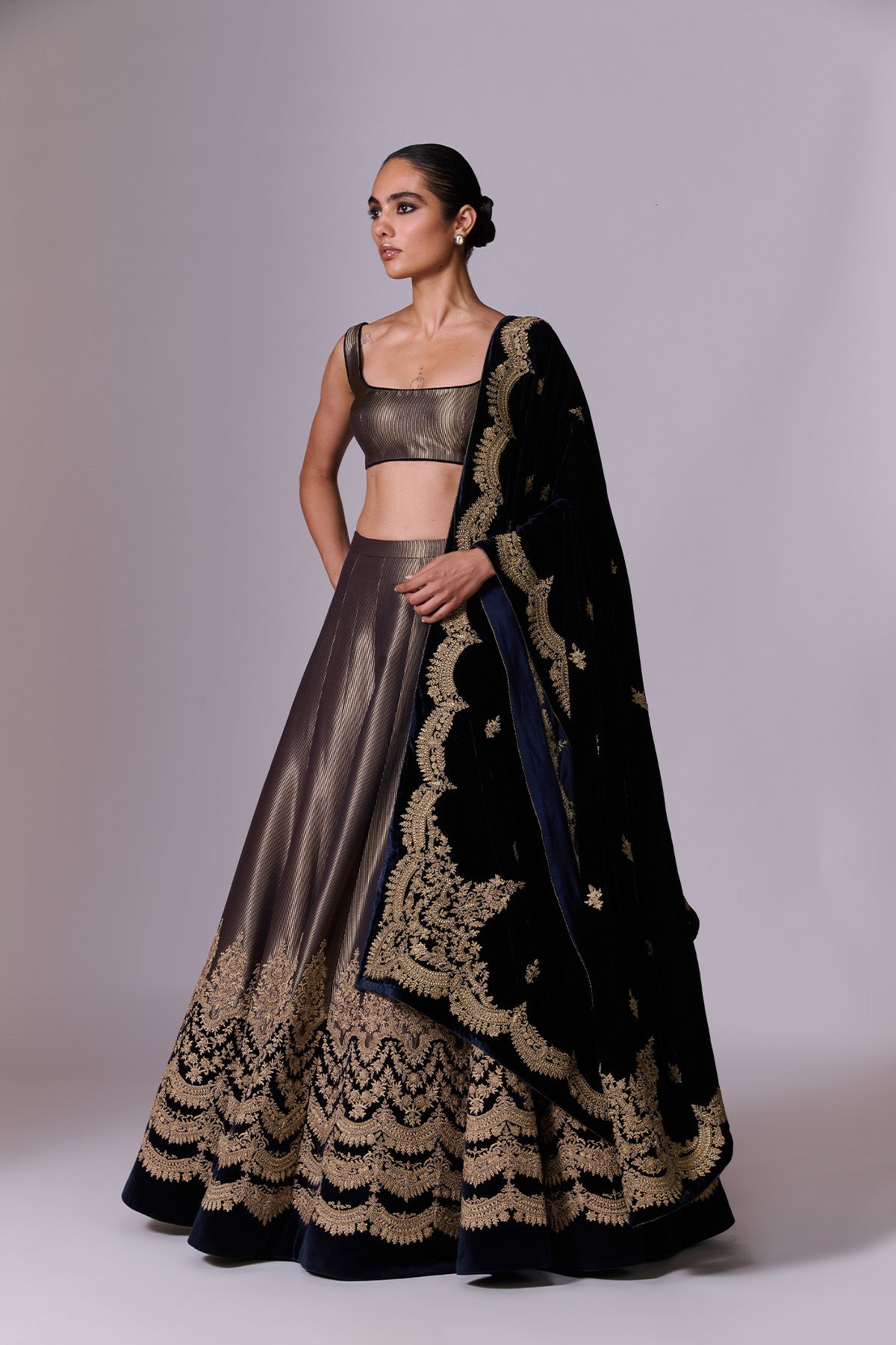 Gold Brocade Lehenga Set