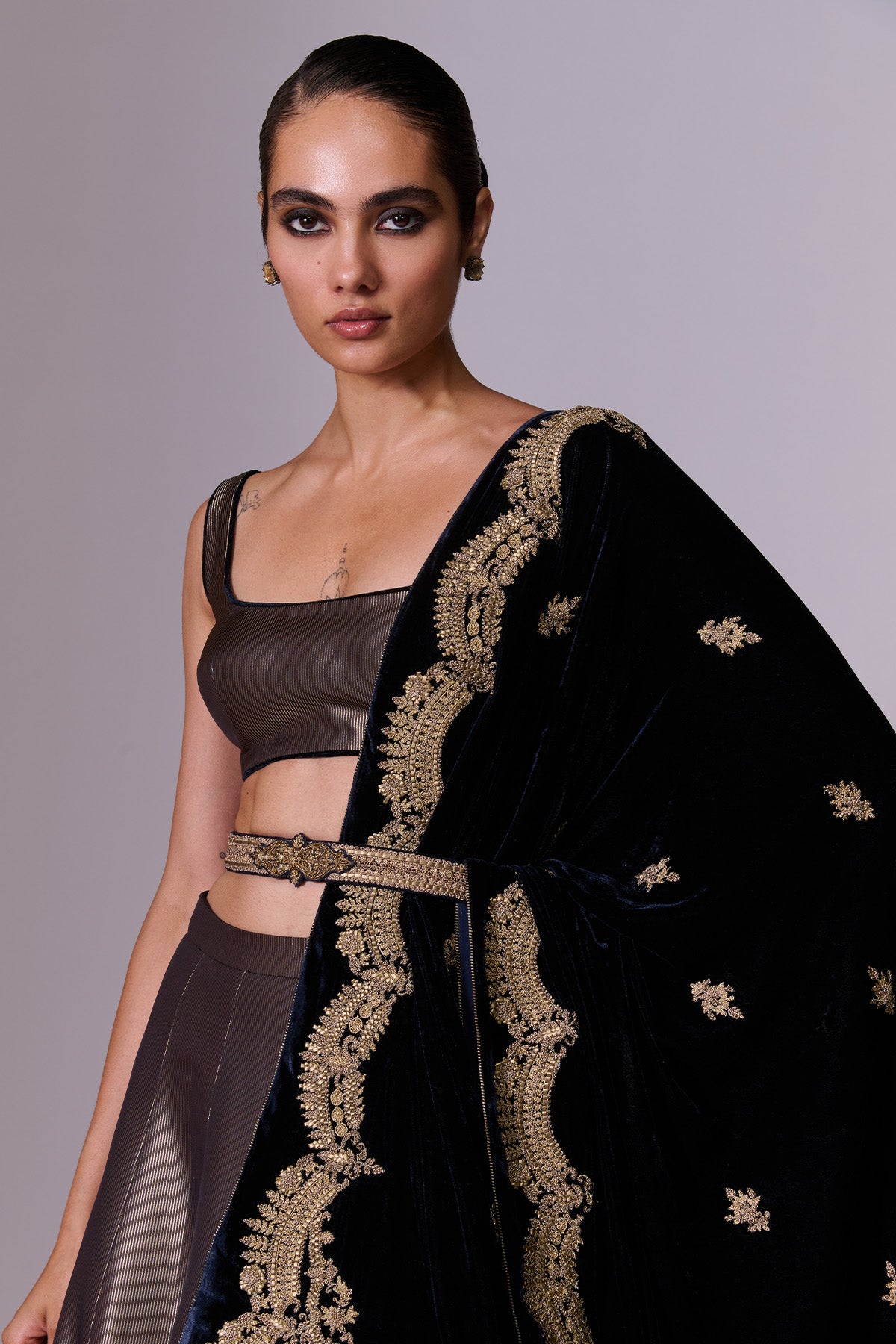 Gold Brocade Lehenga Set