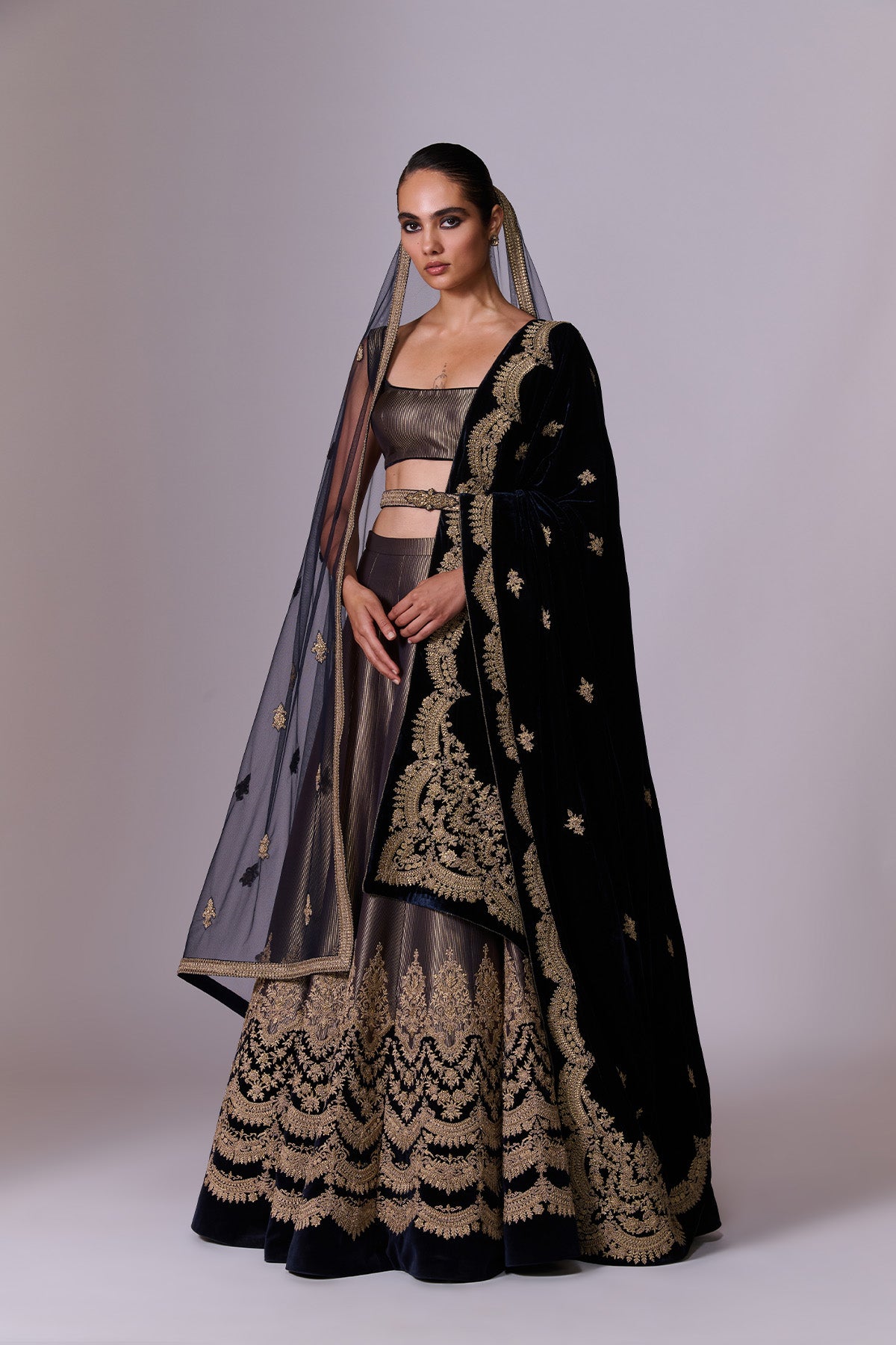 Gold Brocade Lehenga Set