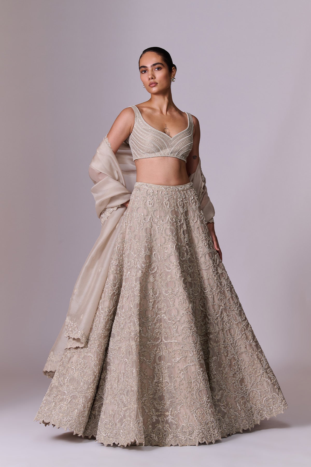 Taupe Sand Embroidered Lehenga Set