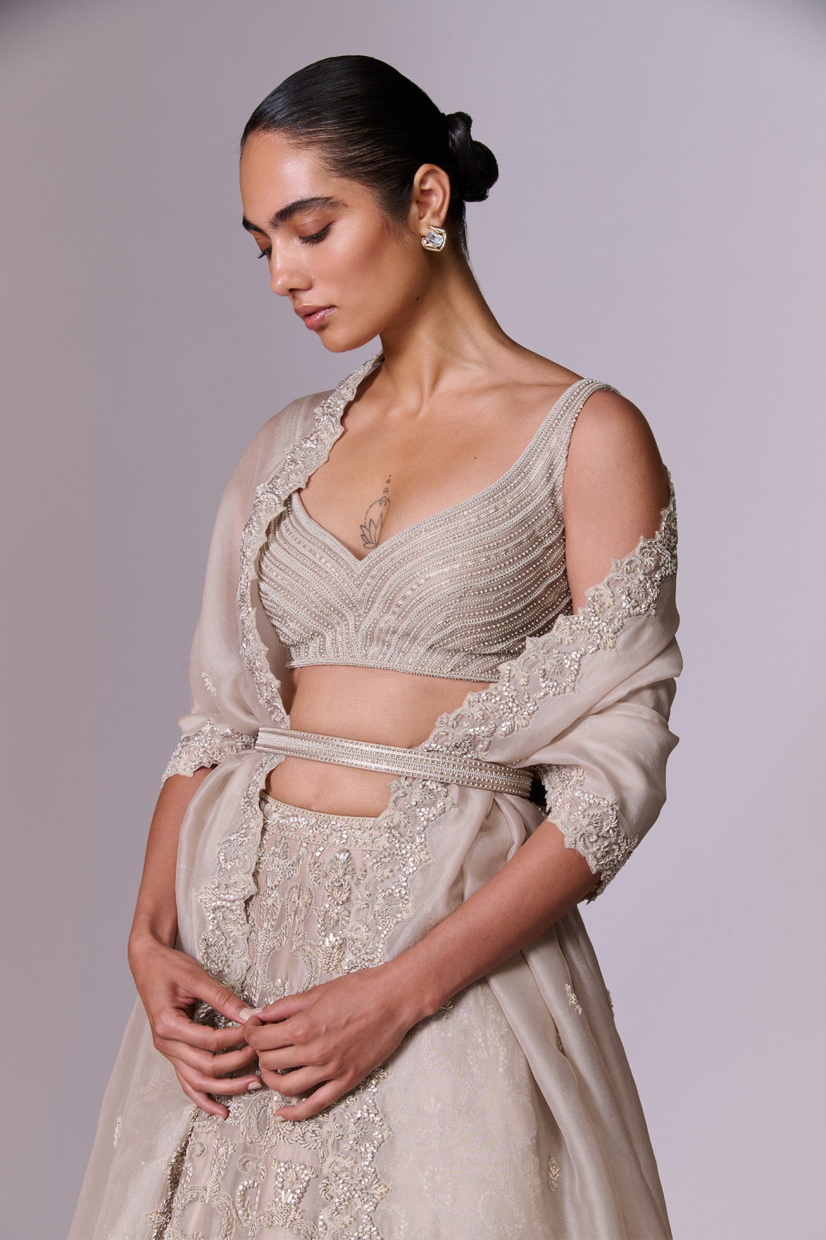 Taupe Sand Embroidered Lehenga Set