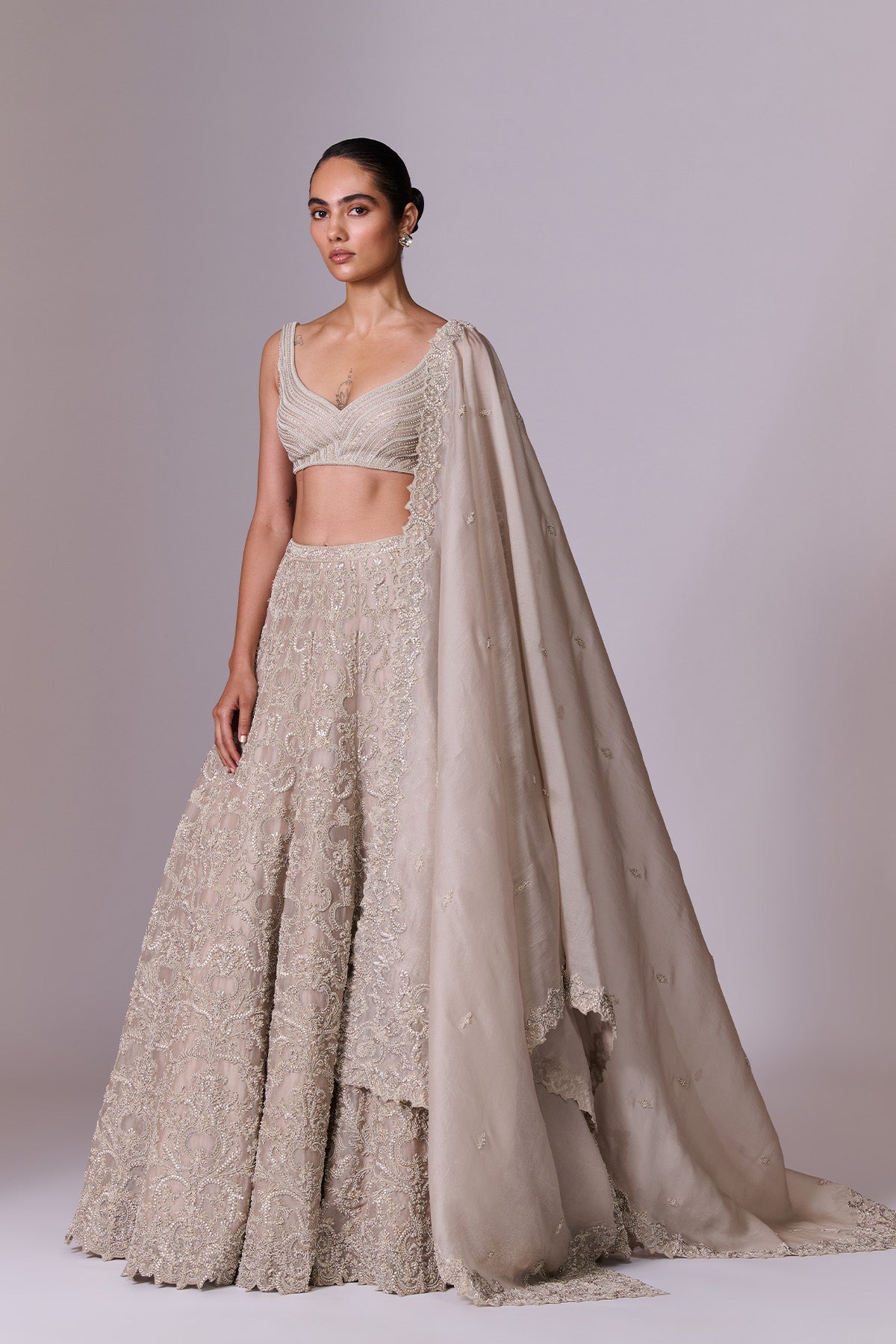 Taupe Sand Embroidered Lehenga Set