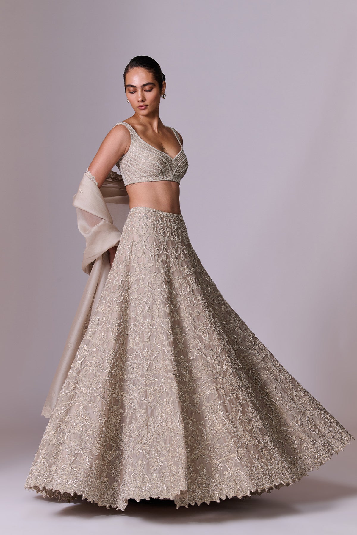 Taupe Sand Embroidered Lehenga Set