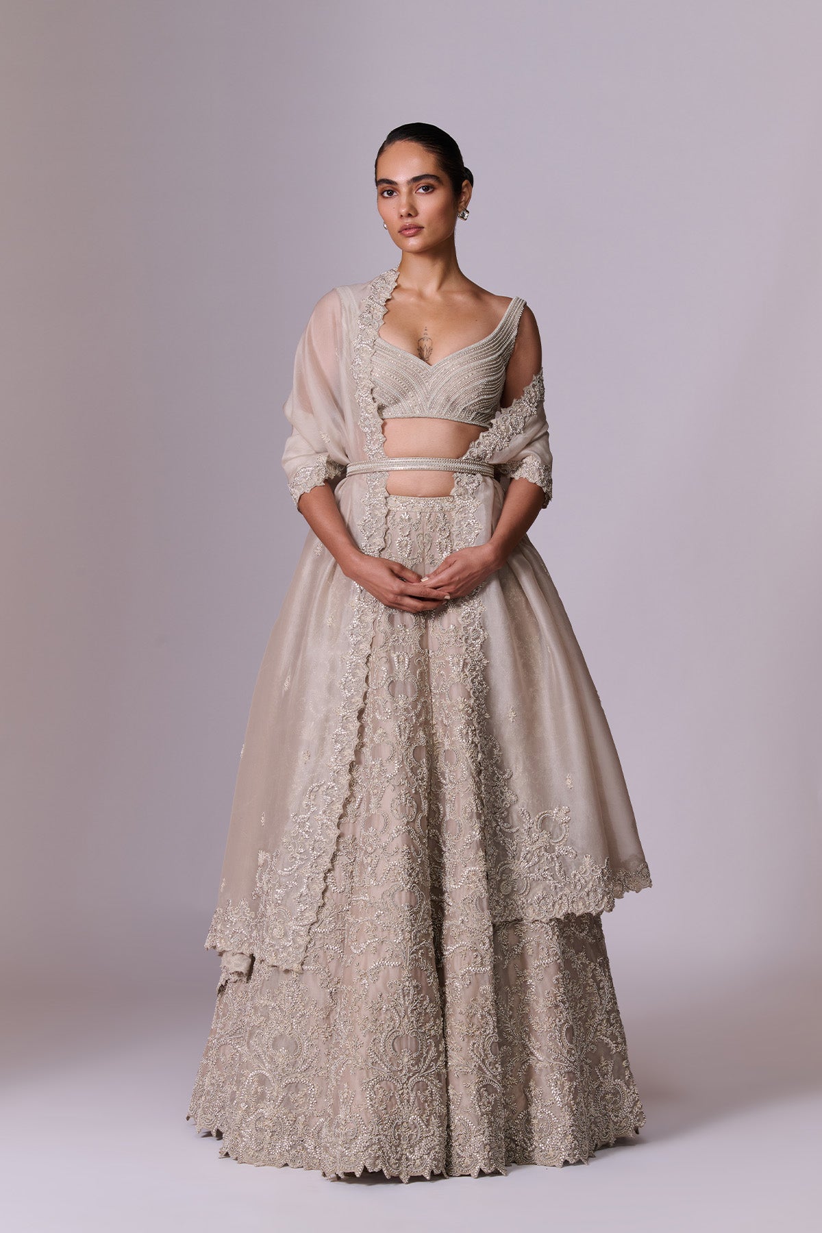 Taupe Sand Embroidered Lehenga Set